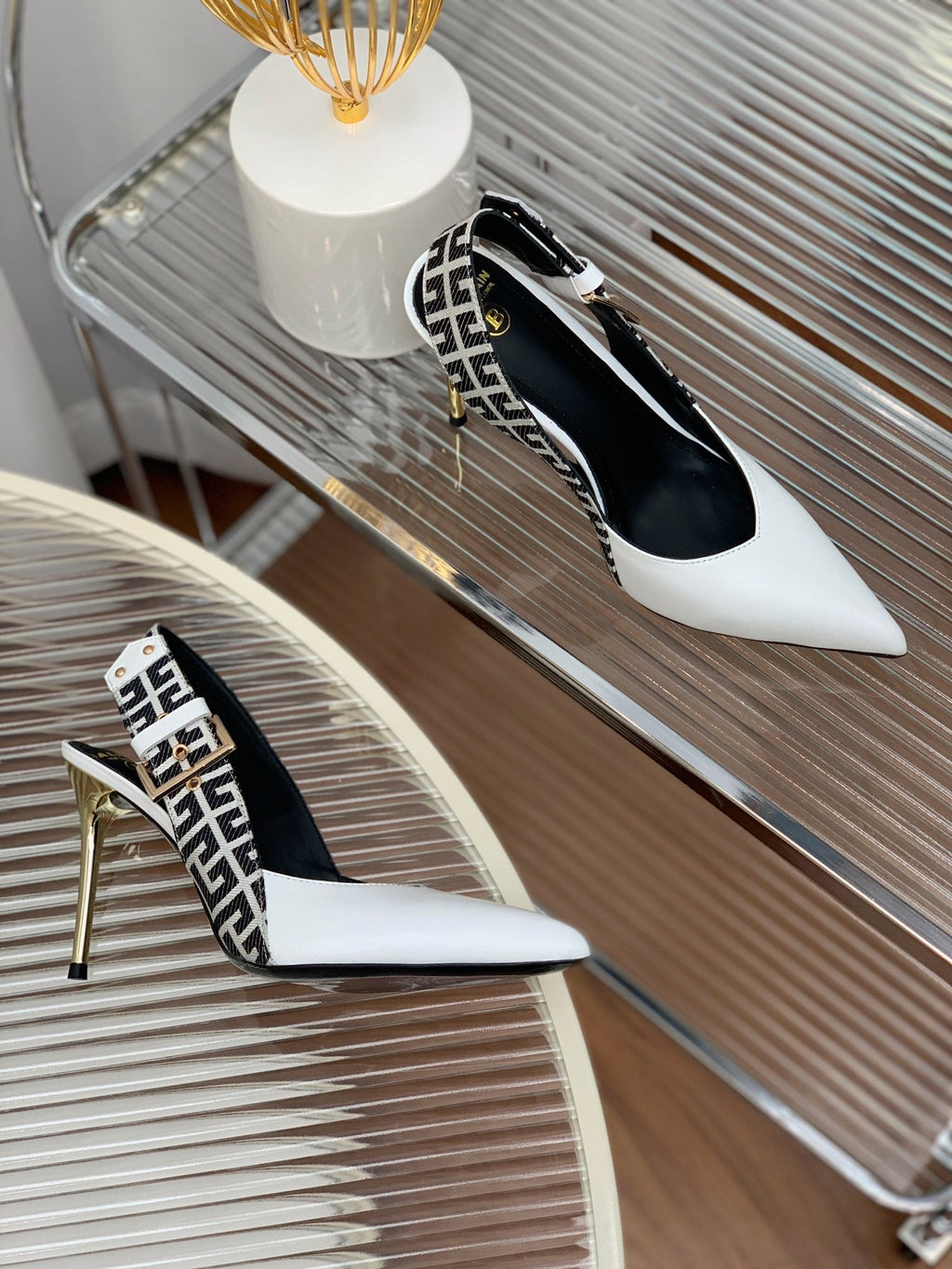 BALMAIN 25S SLINGBACK SHOES 95MM IN WHITE CALFSKIN