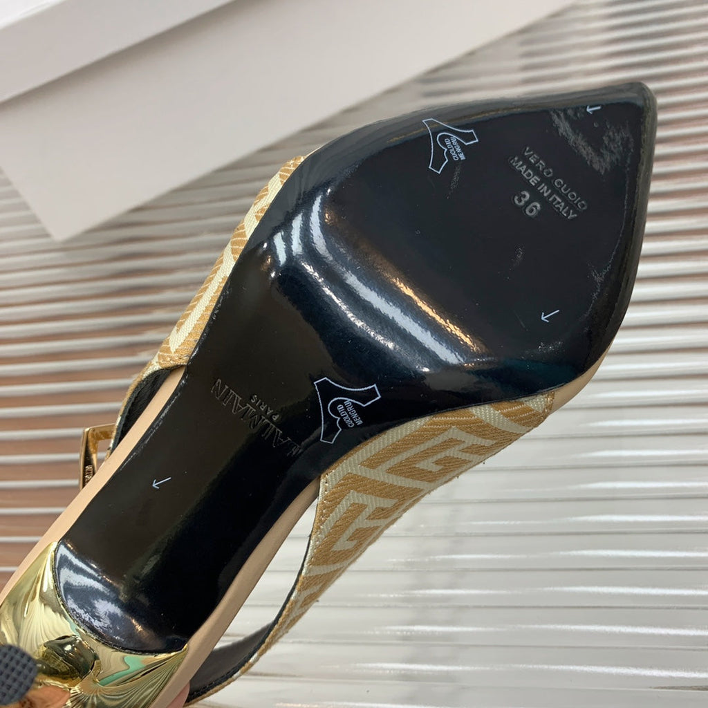 BALMAIN 25S SLINGBACK SHOES 95MM IN LIGHT BROWN CALFSKIN