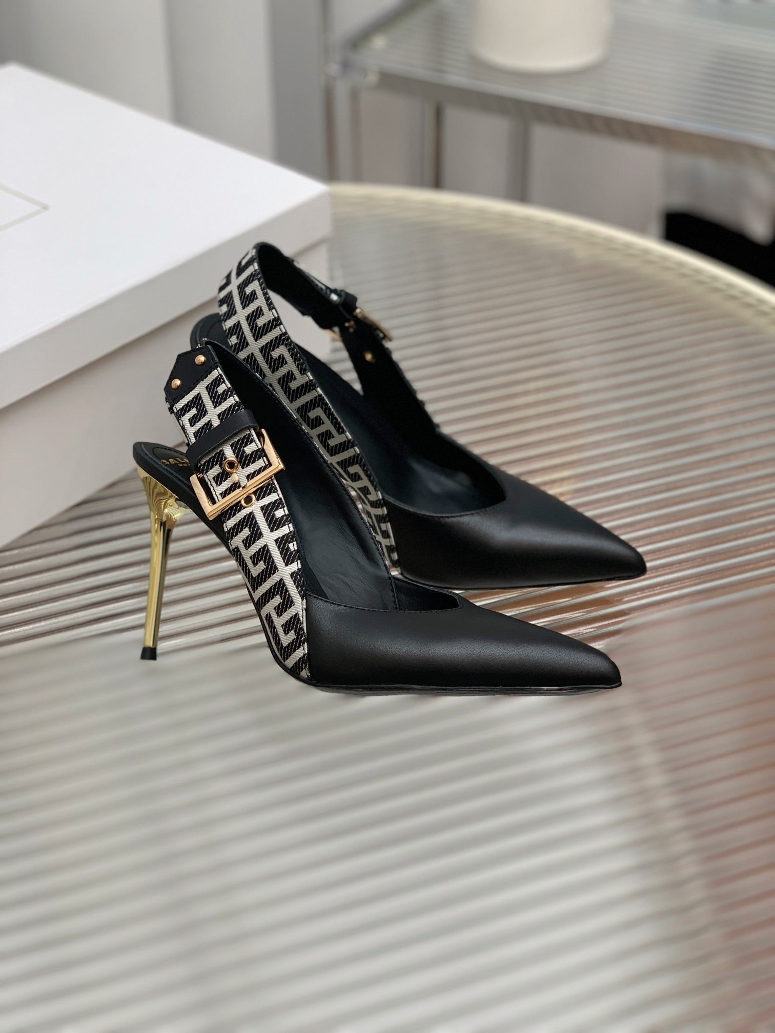 BALMAIN 25S SLINGBACK SHOES 95MM IN BLACK CALFSKIN