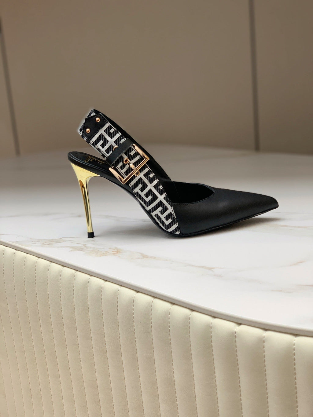 BALMAIN 25S SLINGBACK SHOES 95MM IN BLACK CALFSKIN