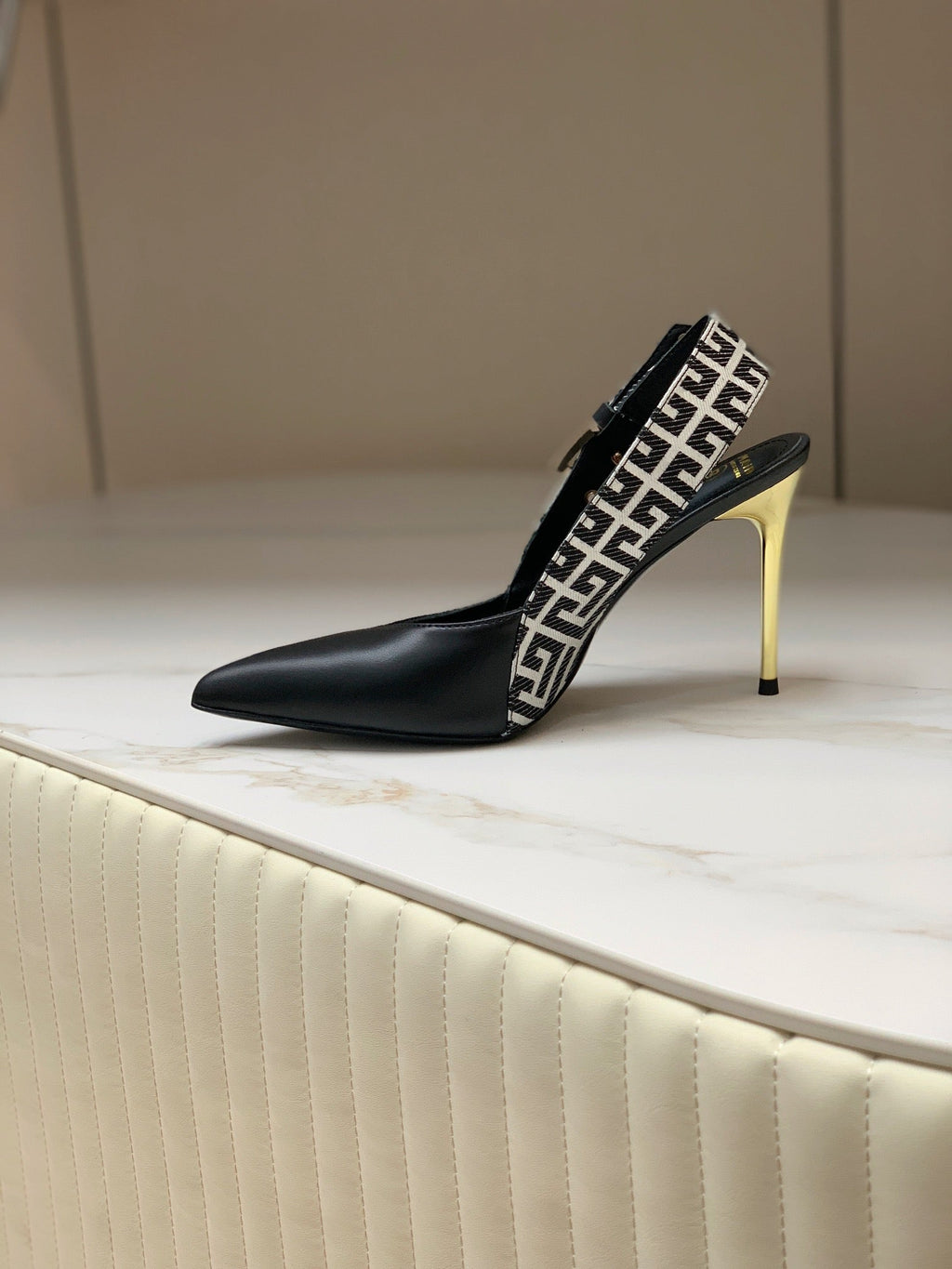 BALMAIN 25S SLINGBACK SHOES 95MM IN BLACK CALFSKIN