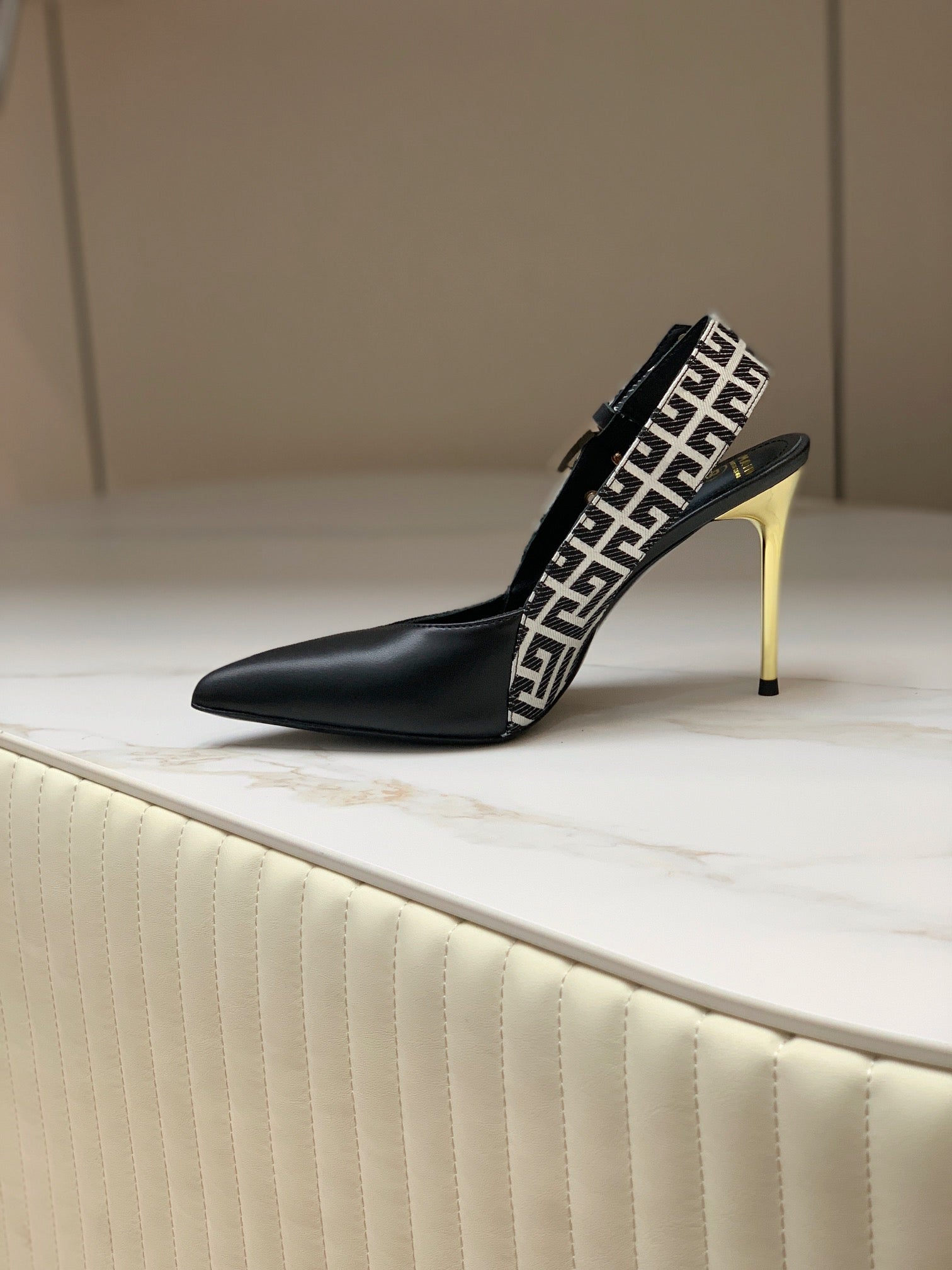 BALMAIN 25S SLINGBACK SHOES 95MM IN BLACK CALFSKIN