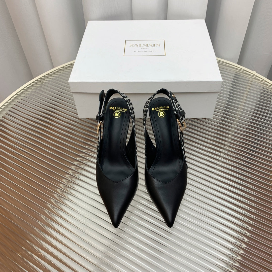 BALMAIN 25S SLINGBACK SHOES 95MM IN BLACK CALFSKIN