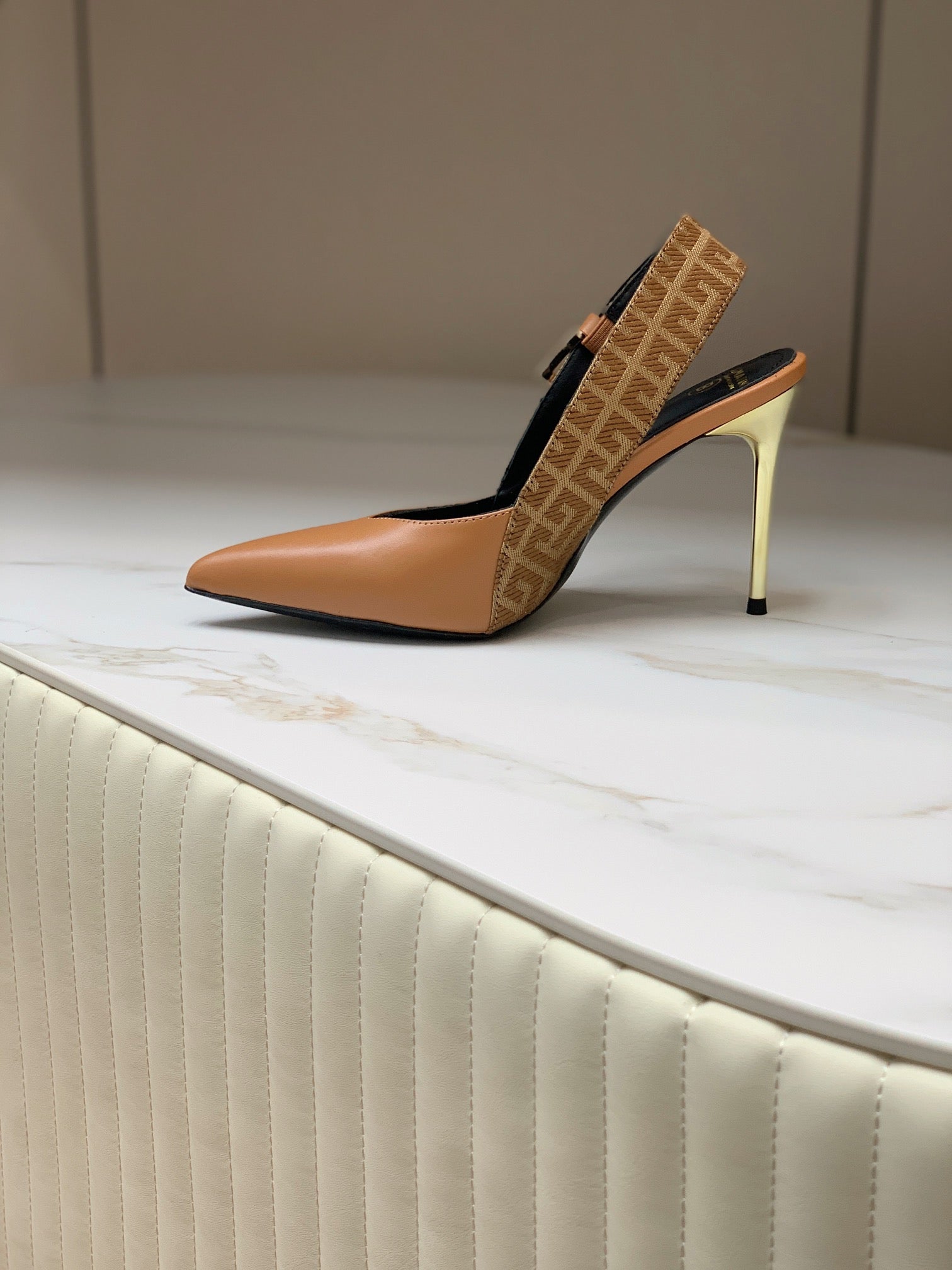 BALMAIN 25S SLINGBACK SHOES 95MM IN DARK BROWN CALFSKIN