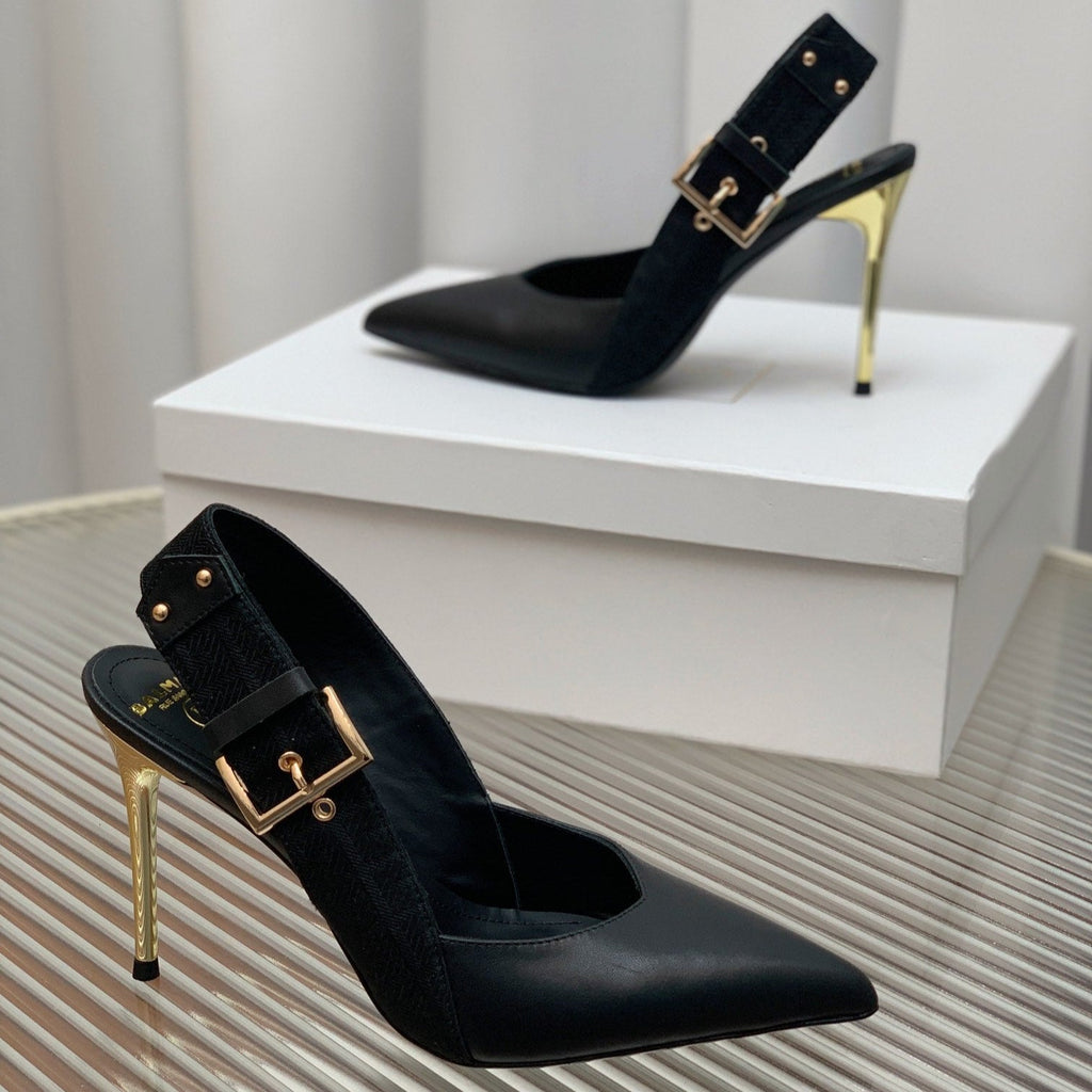 BALMAIN 25S SLINGBACK SHOES 95MM IN BLACK FULL CALFSKIN