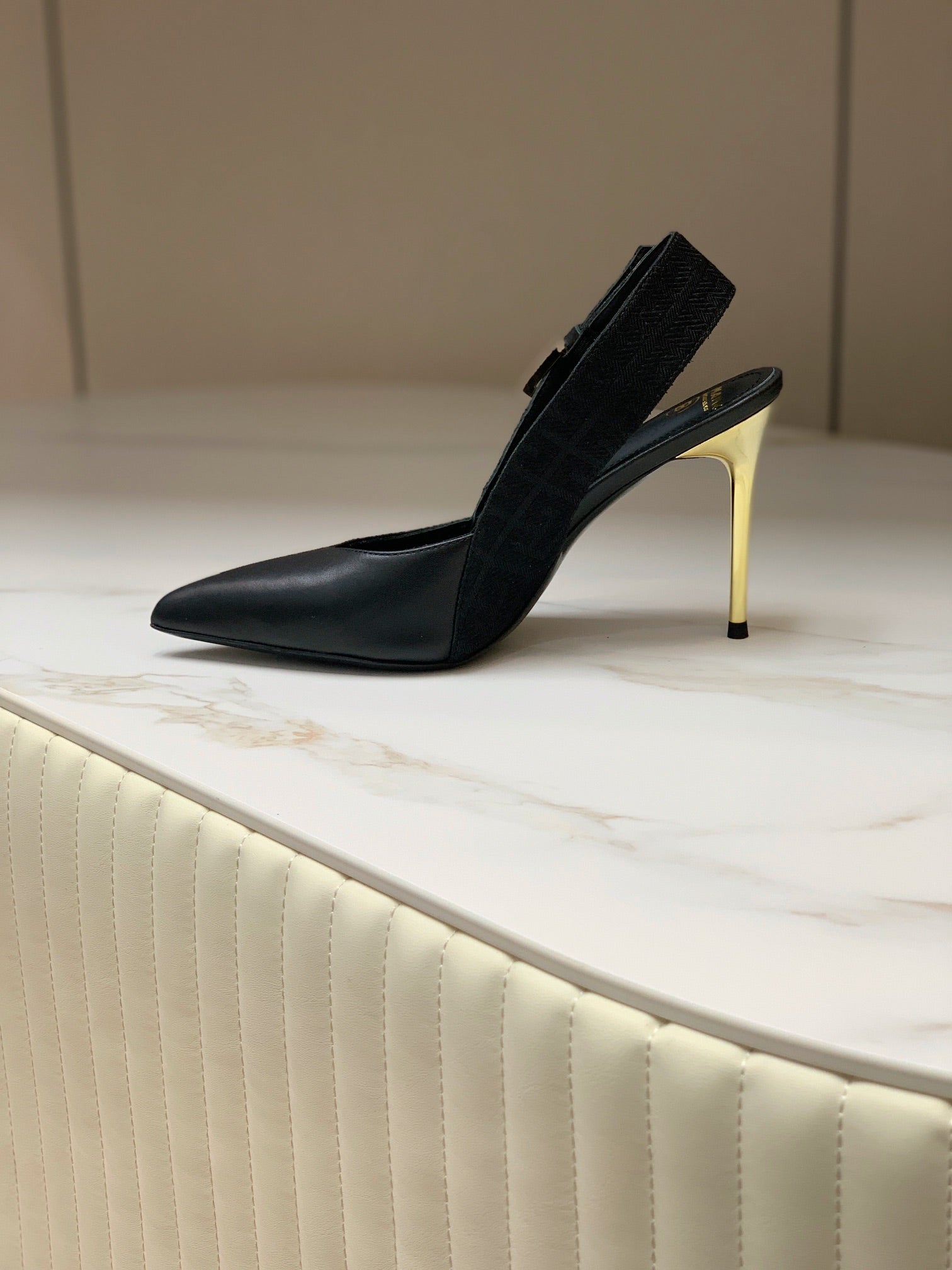 BALMAIN 25S SLINGBACK SHOES 95MM IN BLACK FULL CALFSKIN