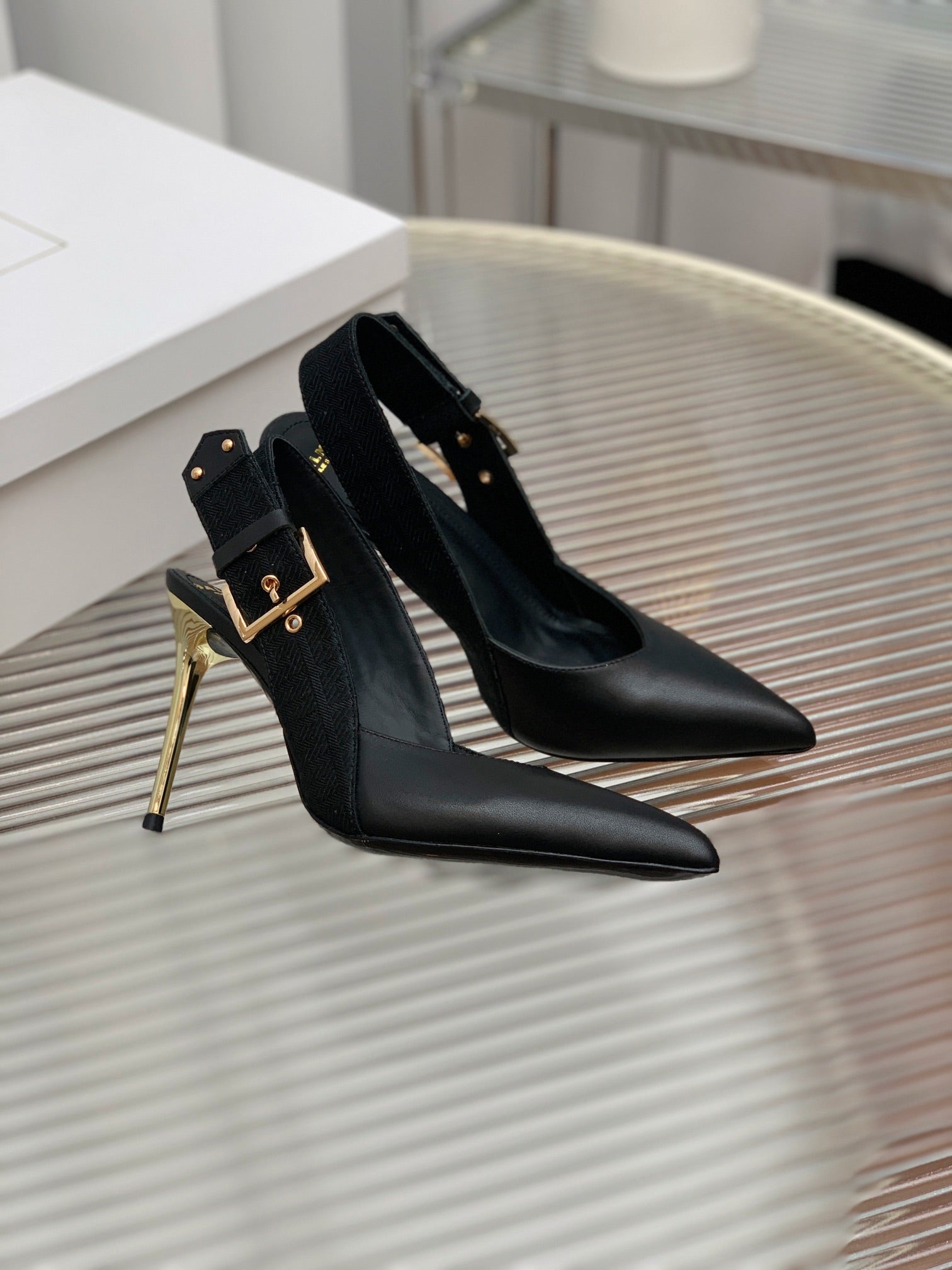 BALMAIN 25S SLINGBACK SHOES 95MM IN BLACK FULL CALFSKIN