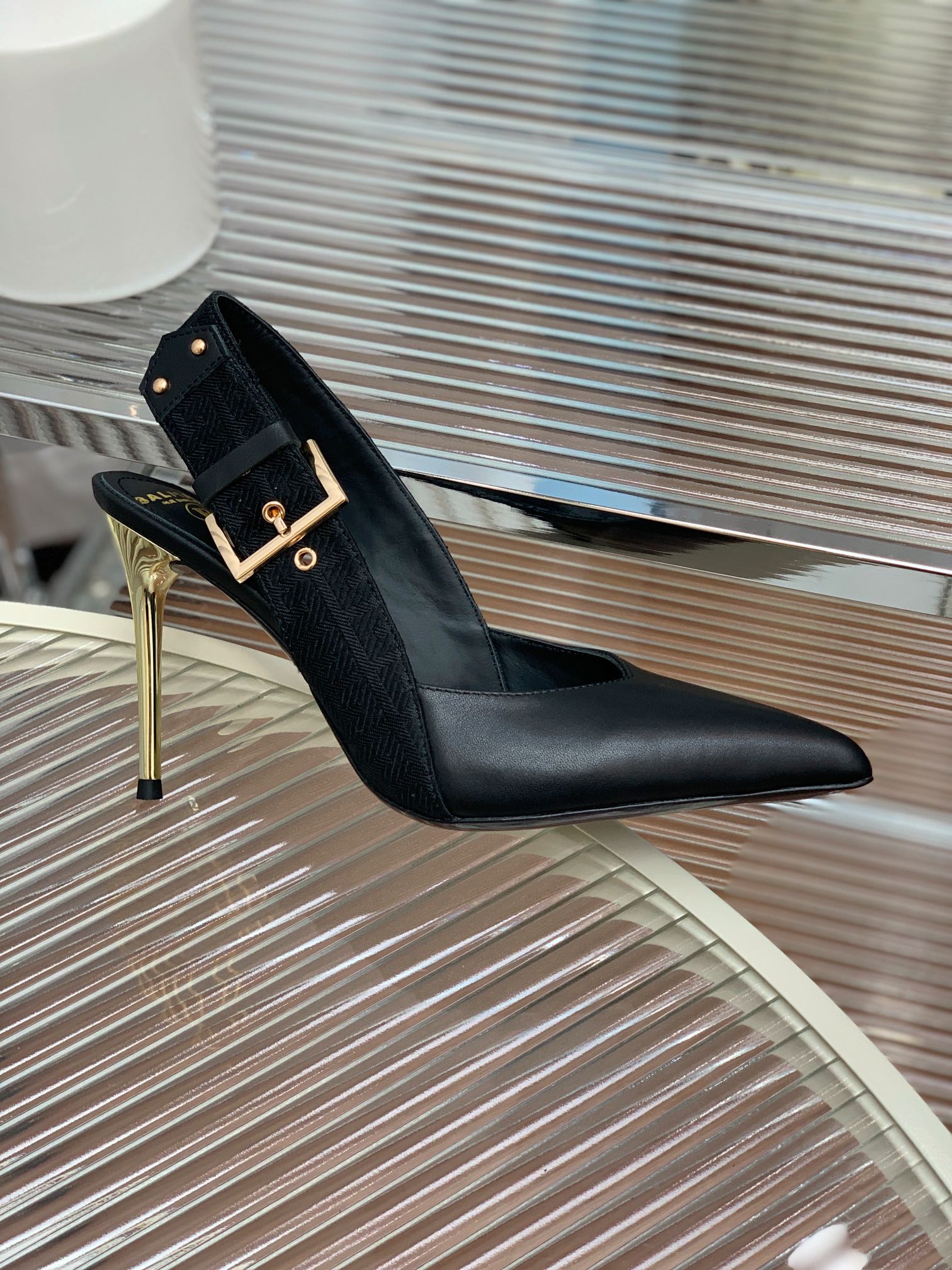 BALMAIN 25S SLINGBACK SHOES 95MM IN BLACK FULL CALFSKIN