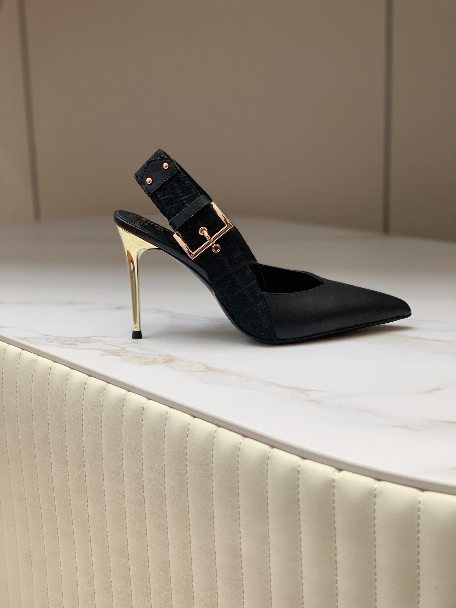 BALMAIN 25S SLINGBACK SHOES 95MM IN BLACK FULL CALFSKIN