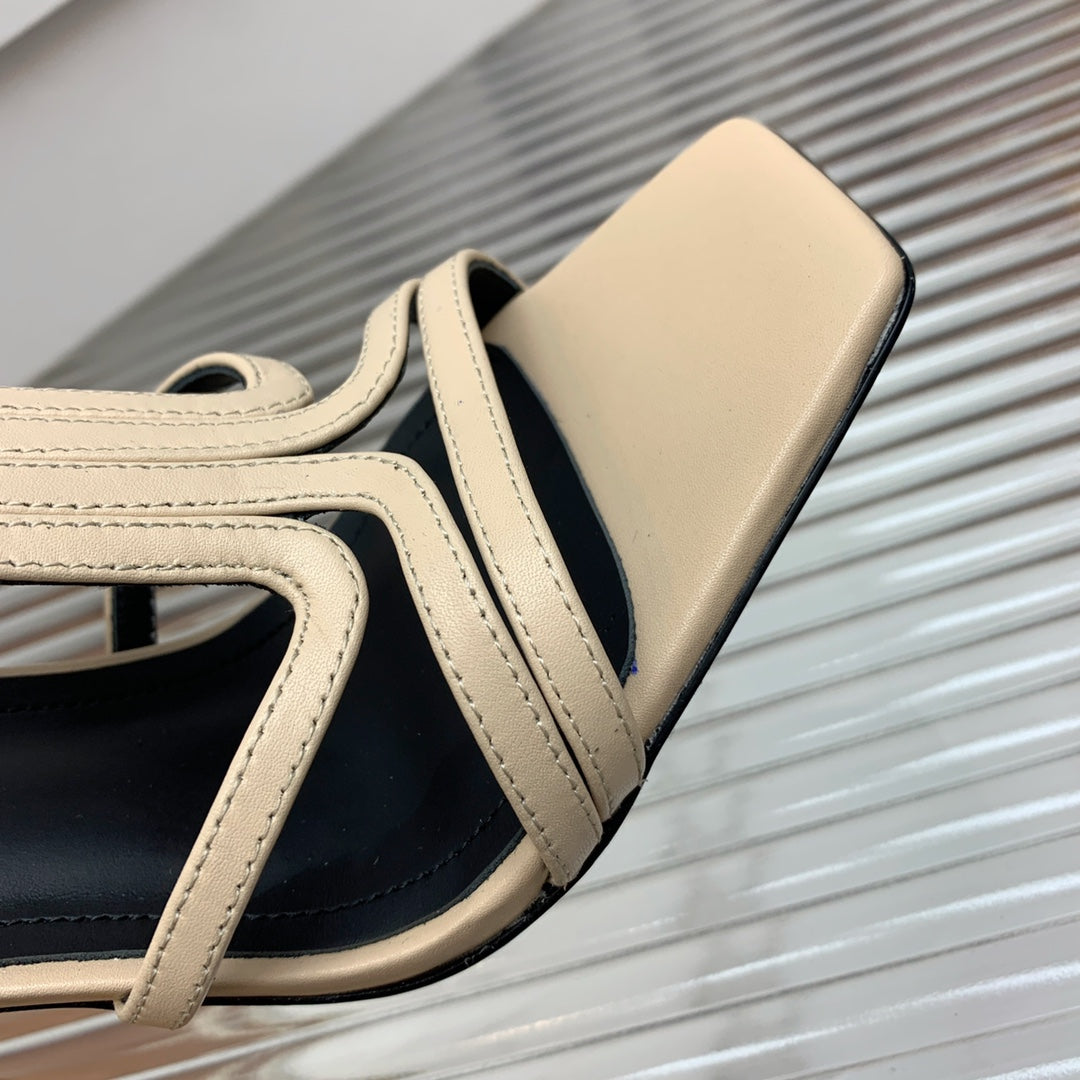 BALMAIN 25S MONETA SANDAL 95MM IN WARM BEIGE CALFSKIN