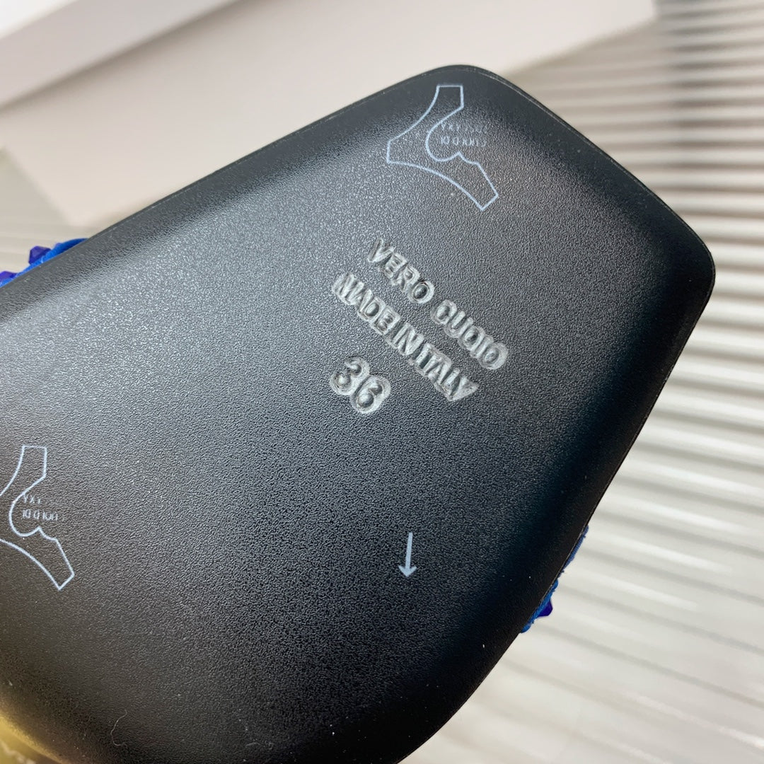 BALMAIN 25S MONETA SANDAL 95MM IN DARK BLUE CALFSKIN WITH CRYSTAL