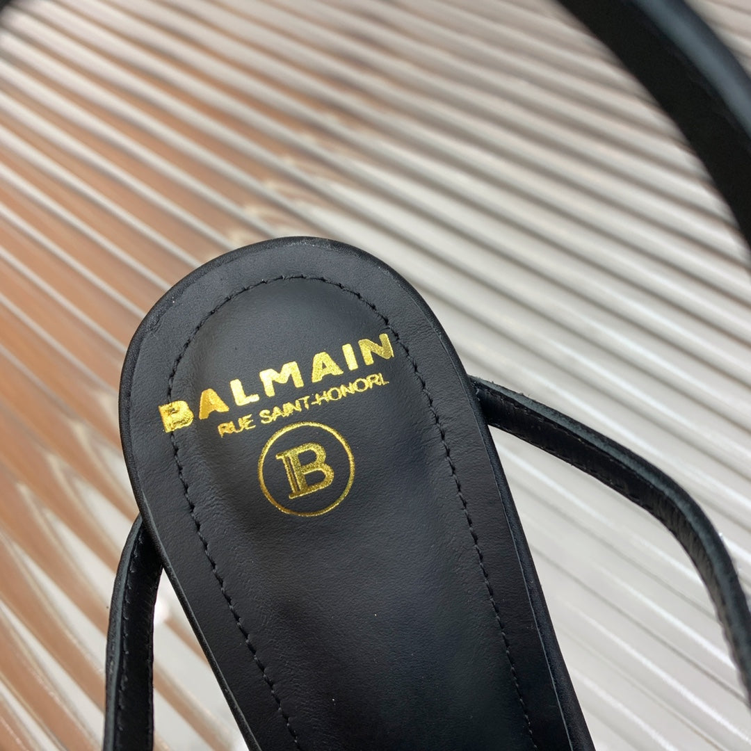 BALMAIN 25S MONETA SANDAL 95MM IN BLACK CALFSKIN WITH CRYSTAL