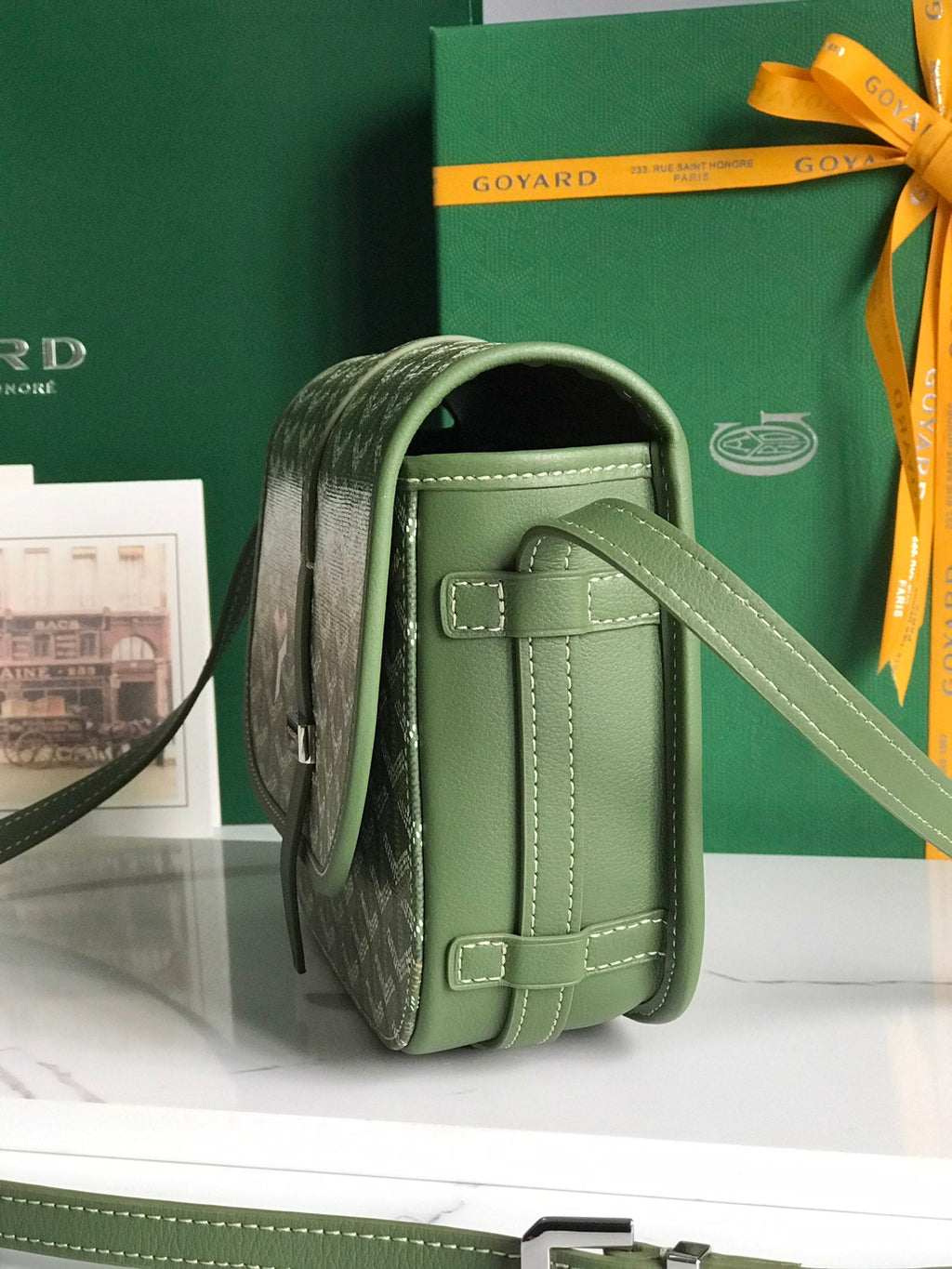 BELVEDERE MM BAG 21 IN GREEN GOYARDINE CANVAS AND CALFSKIN