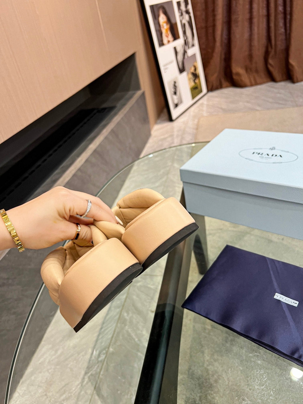 PRA THONG FLATFORM SANDALS TUSCAN LAMBSKIN