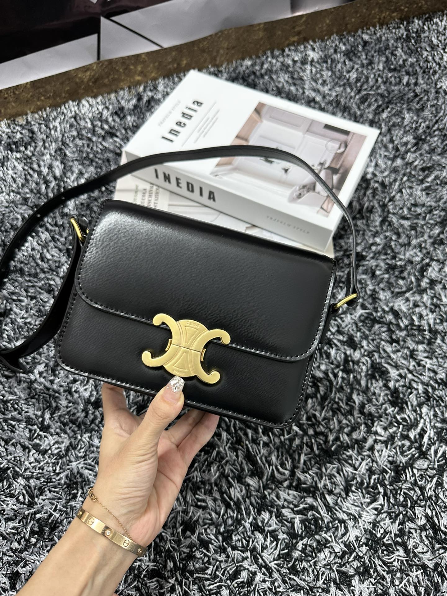 TRIOMPHE TEEN 18 BLACK COWHIDE LEATHER