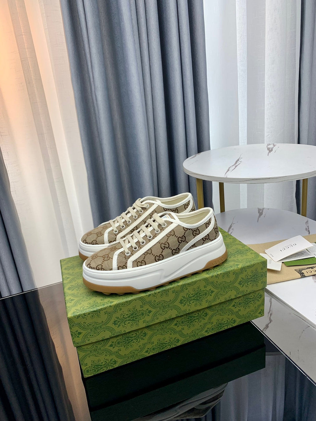 GG SNEAKER FLATFORM LIGHT BROWN CANVAS