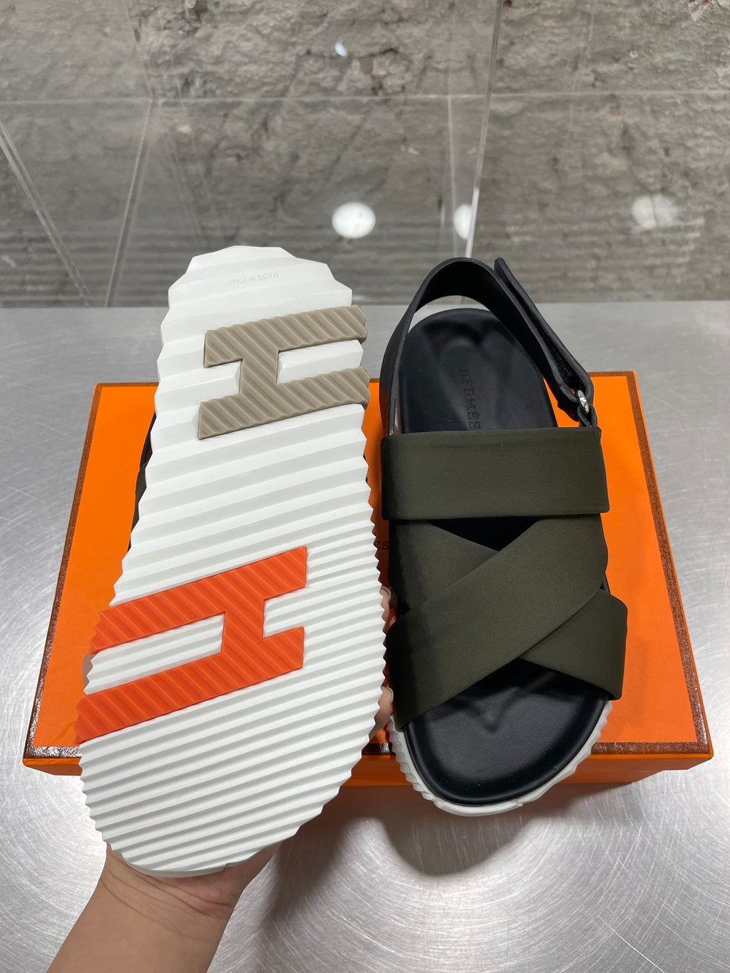 ELECTRIC SANDAL BLACK MIX DARK ARMY CALFSKIN