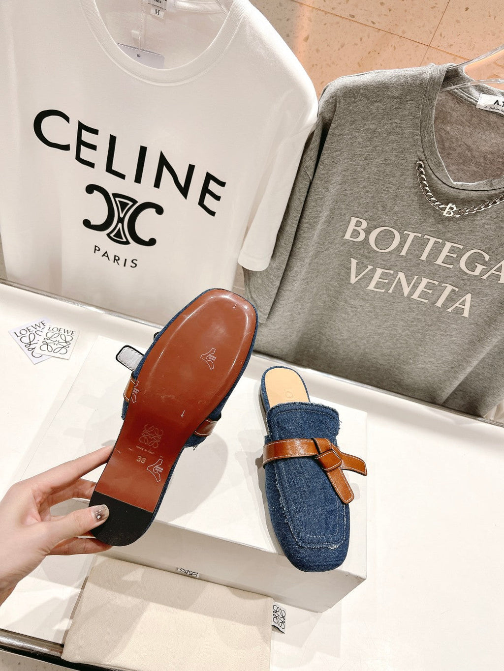 LW GATE BELTED MULE AEGEAN DENIM