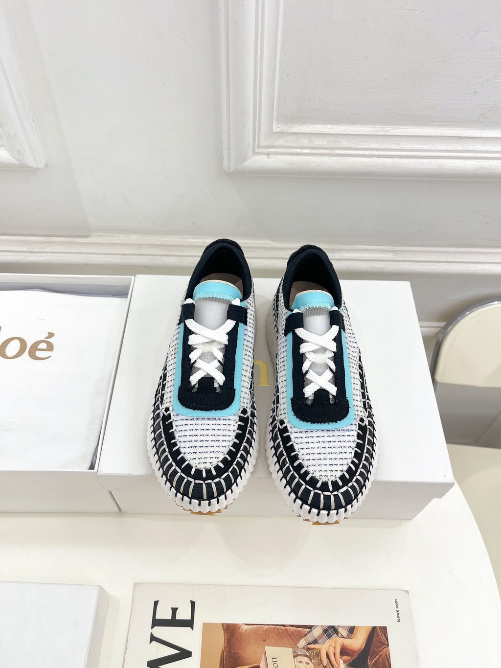 CHLOÉ NAMA SNEAKER IN BLACK MIX COLORFUL SPECIAL FABRIC