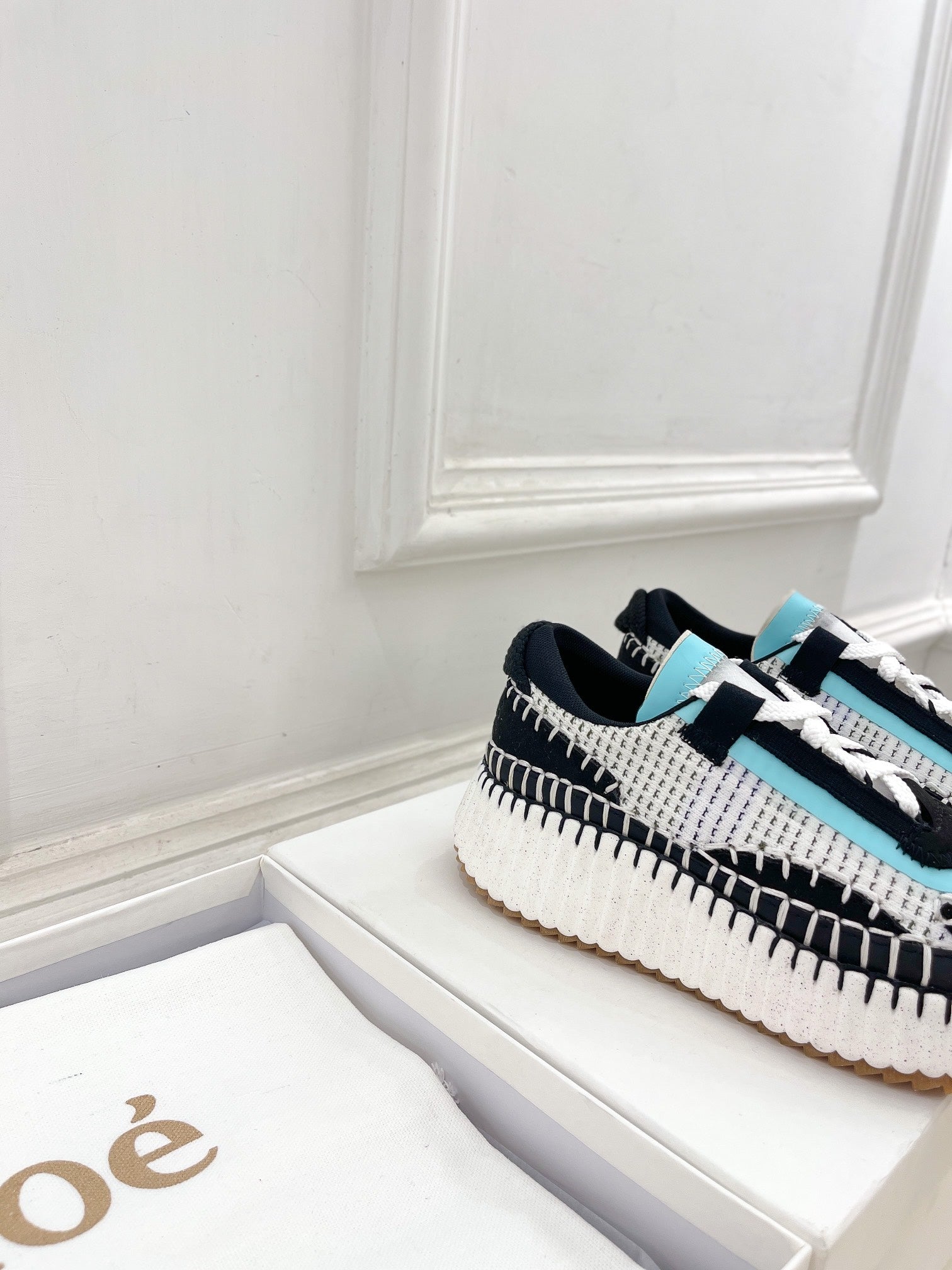 CHLOÉ NAMA SNEAKER IN BLACK MIX COLORFUL SPECIAL FABRIC