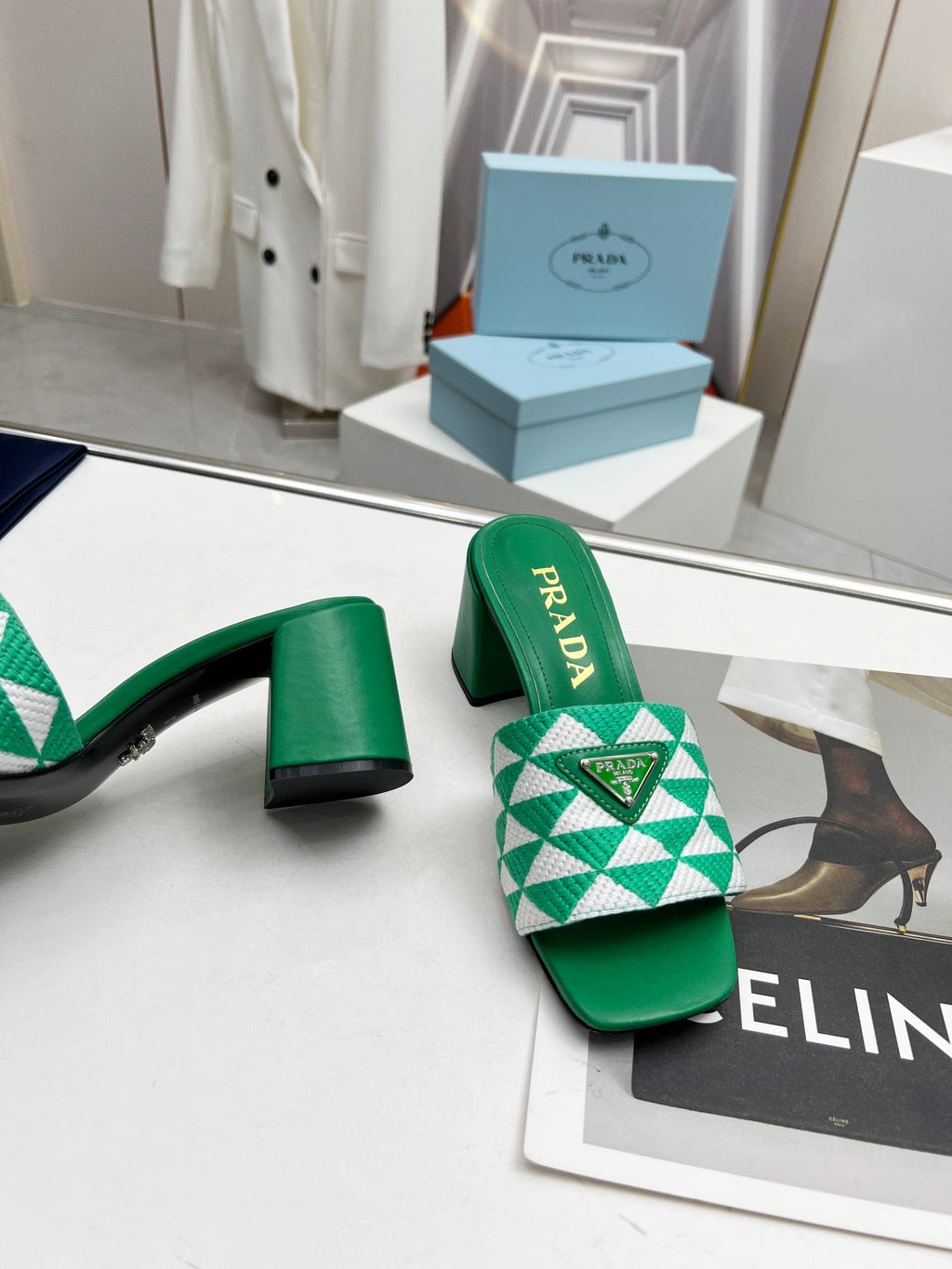 PRA EMBROIDERED SLIDES 65 GREEN FABRIC