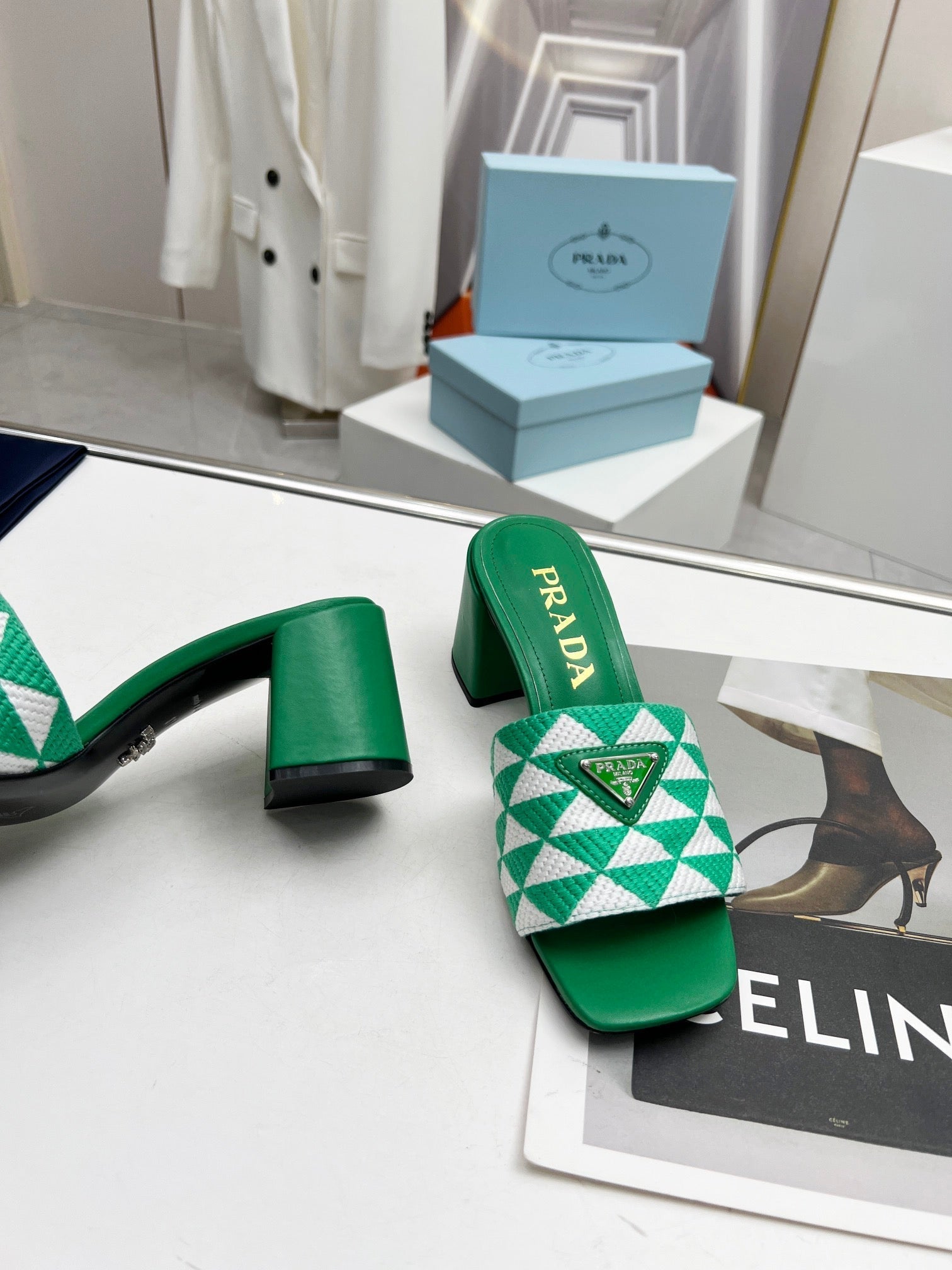 PRA EMBROIDERED SLIDES 65 GREEN FABRIC