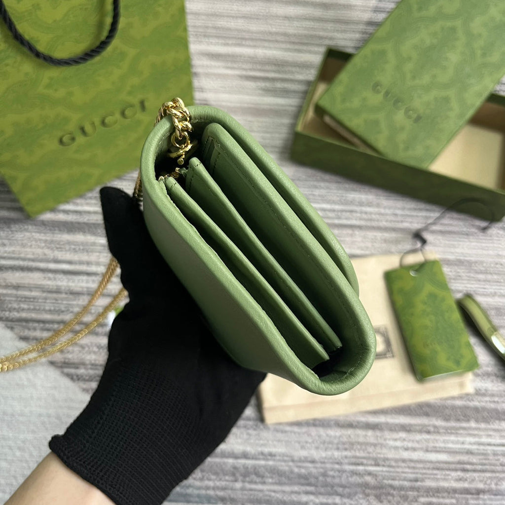 BLONDIE INTERLOCK MINI SHOULDER BAG 12 IN GREEN CALFSKIN GOLD CHAIN