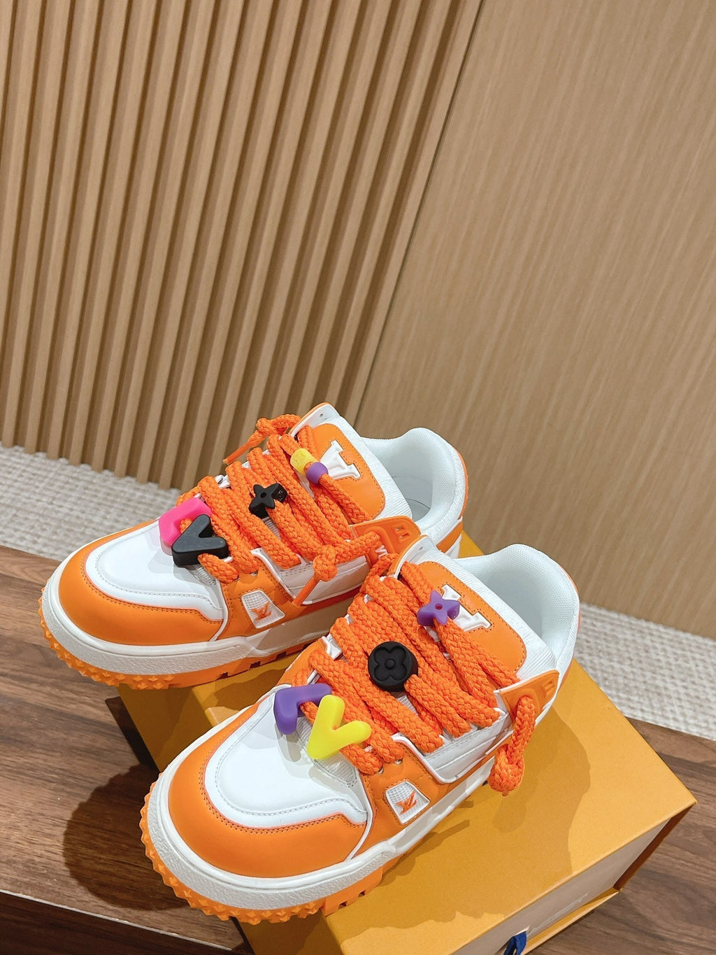 LV Trainer Maxi Sneaker White Mix Orange Calfskin