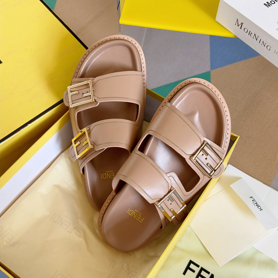 FENDI BAGUETTE DAD SANDALS IN BUFF BROWN CALFSKIN