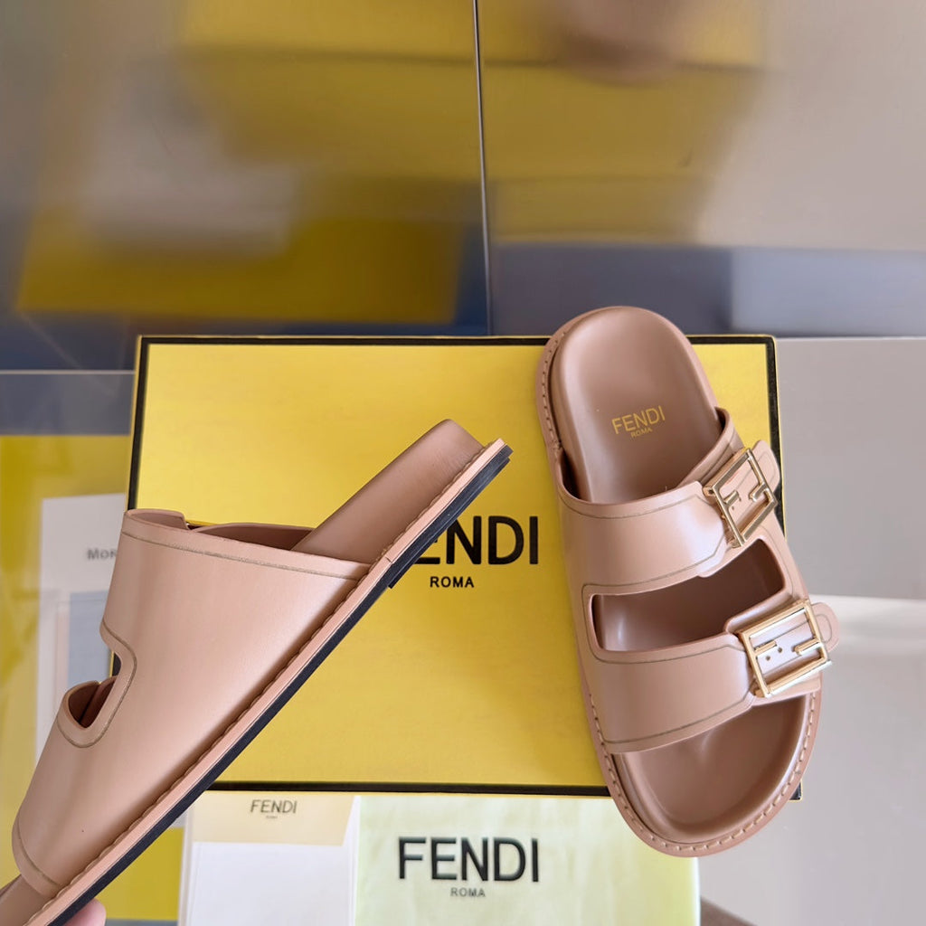 FENDI BAGUETTE DAD SANDALS IN BUFF BROWN CALFSKIN