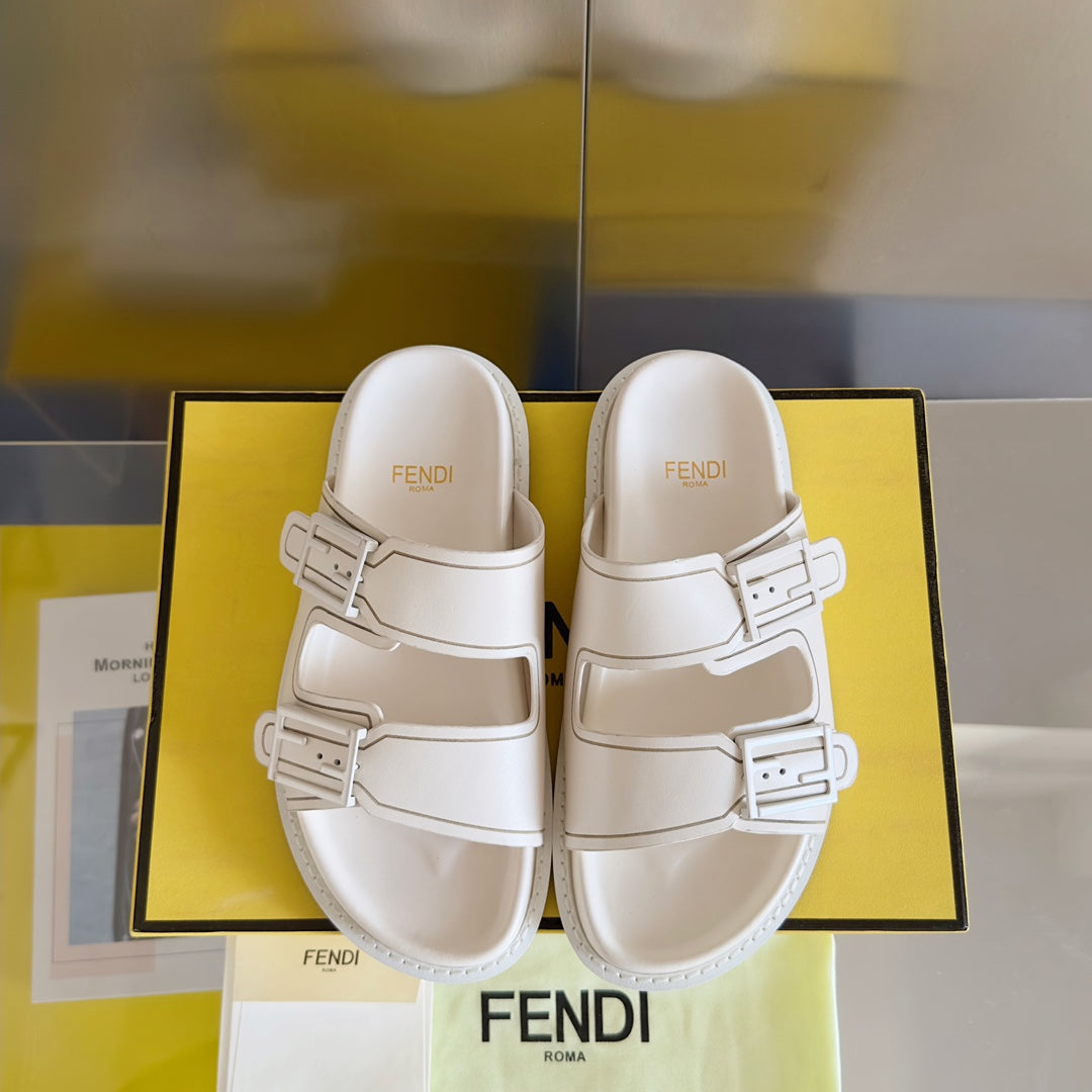 FENDI BAGUETTE DAD SANDALS IN WHITE CALFSKIN