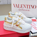 VALENTINO 25S GARAVANI ONE STUD XL PLATFORM SNEAKERS IN GOLD MIX WHITE LAMBSKIN