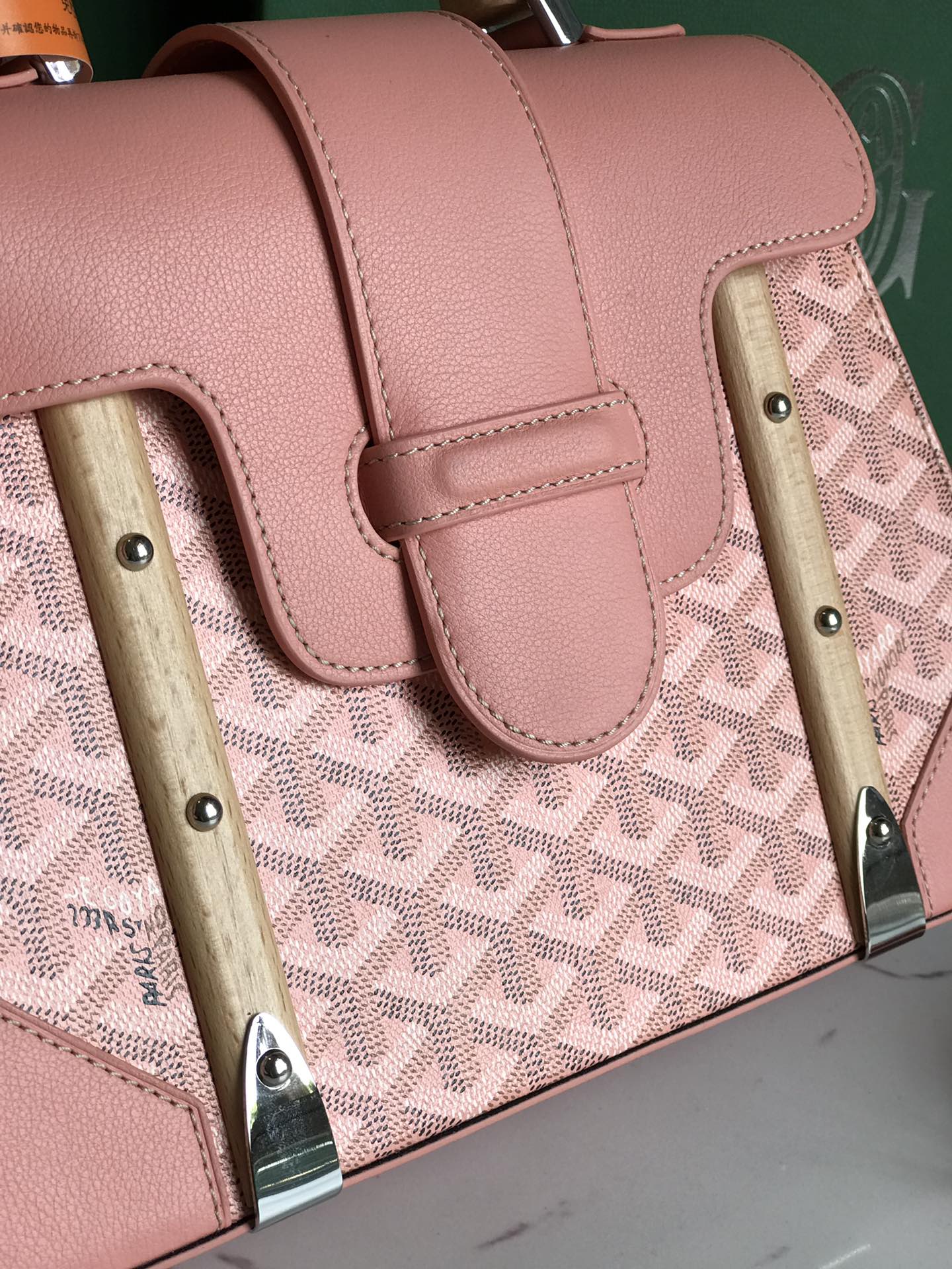 SAÏGON PM BAG 28 IN BABY PINK GOYARDINE CANVAS AND CALFSKIN