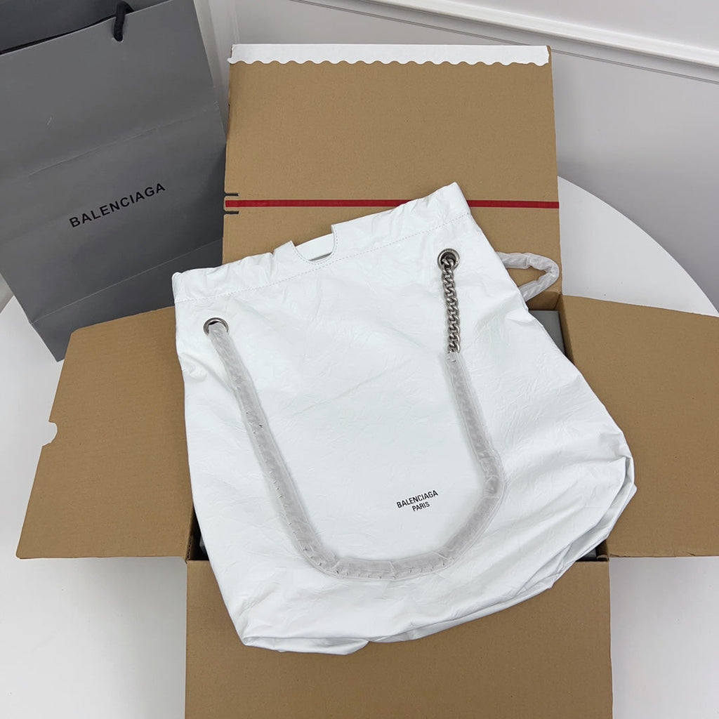 CRUSH LARGE TOTE BAG 46 IN WHITE CRUSHED CALFSKIN SILVER HARDWARE