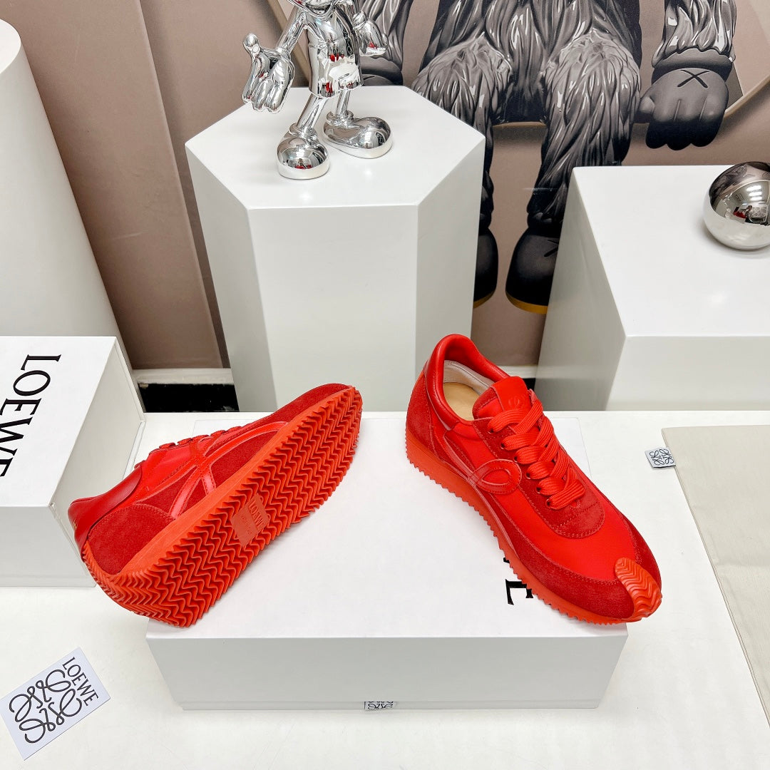 FLOW RUNNER SNEAKER IN RUBY RED SUEDE AND SHEEPSKIN