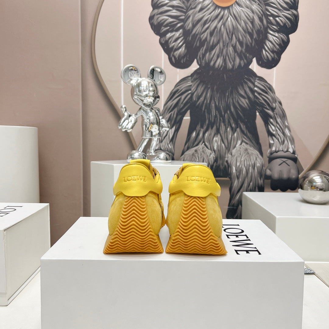 FLOW RUNNER SNEAKER IN SUN YELLOW SUEDE AND SHEEPSKIN