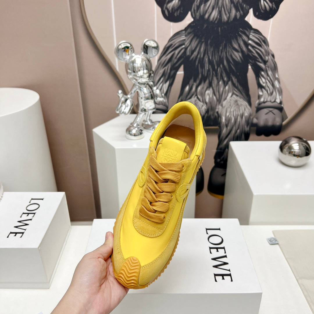 FLOW RUNNER SNEAKER IN SUN YELLOW SUEDE AND SHEEPSKIN