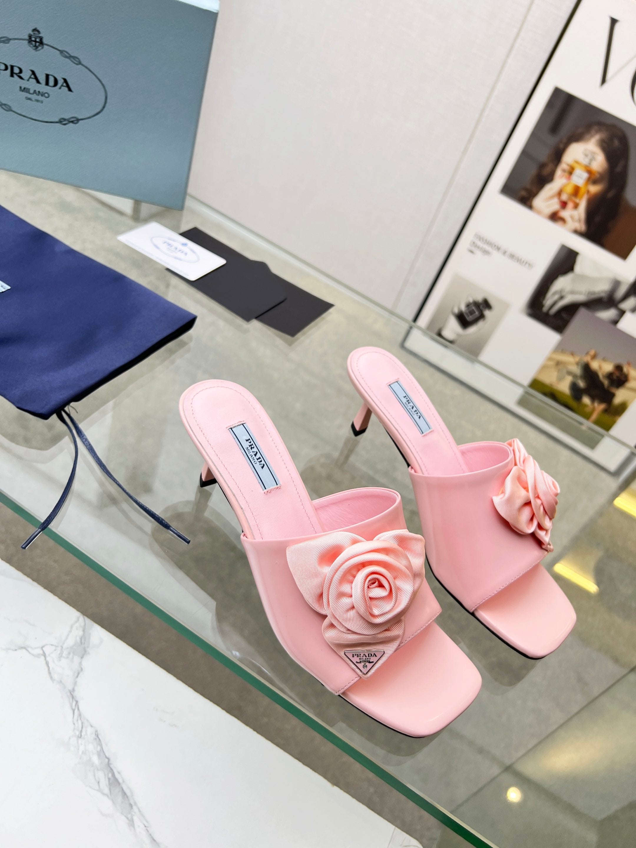 PRA FLOWER POINTED HEELS 55 LIGHT PINK CALFSKIN