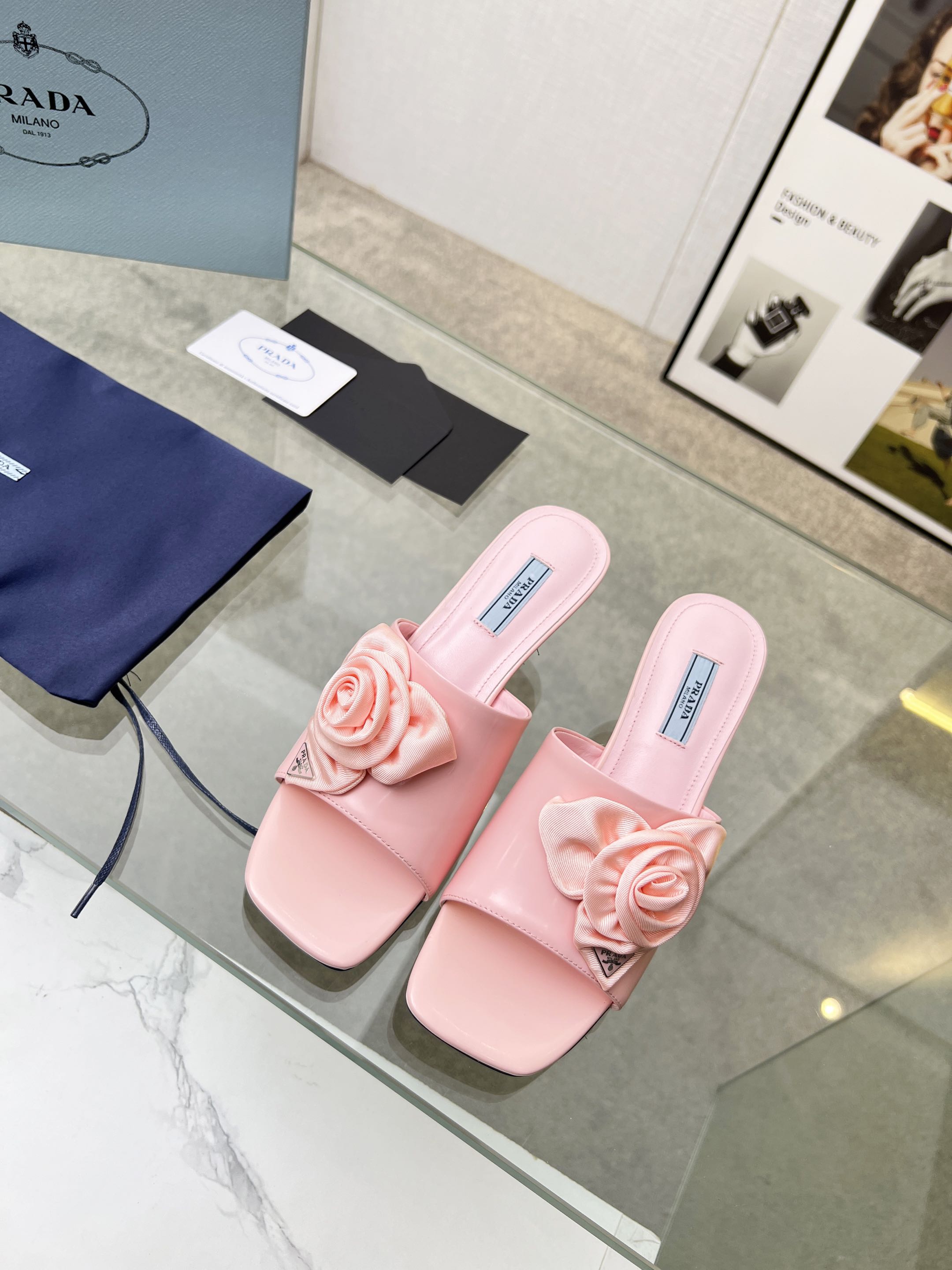 PRA FLOWER POINTED HEELS 55 LIGHT PINK CALFSKIN