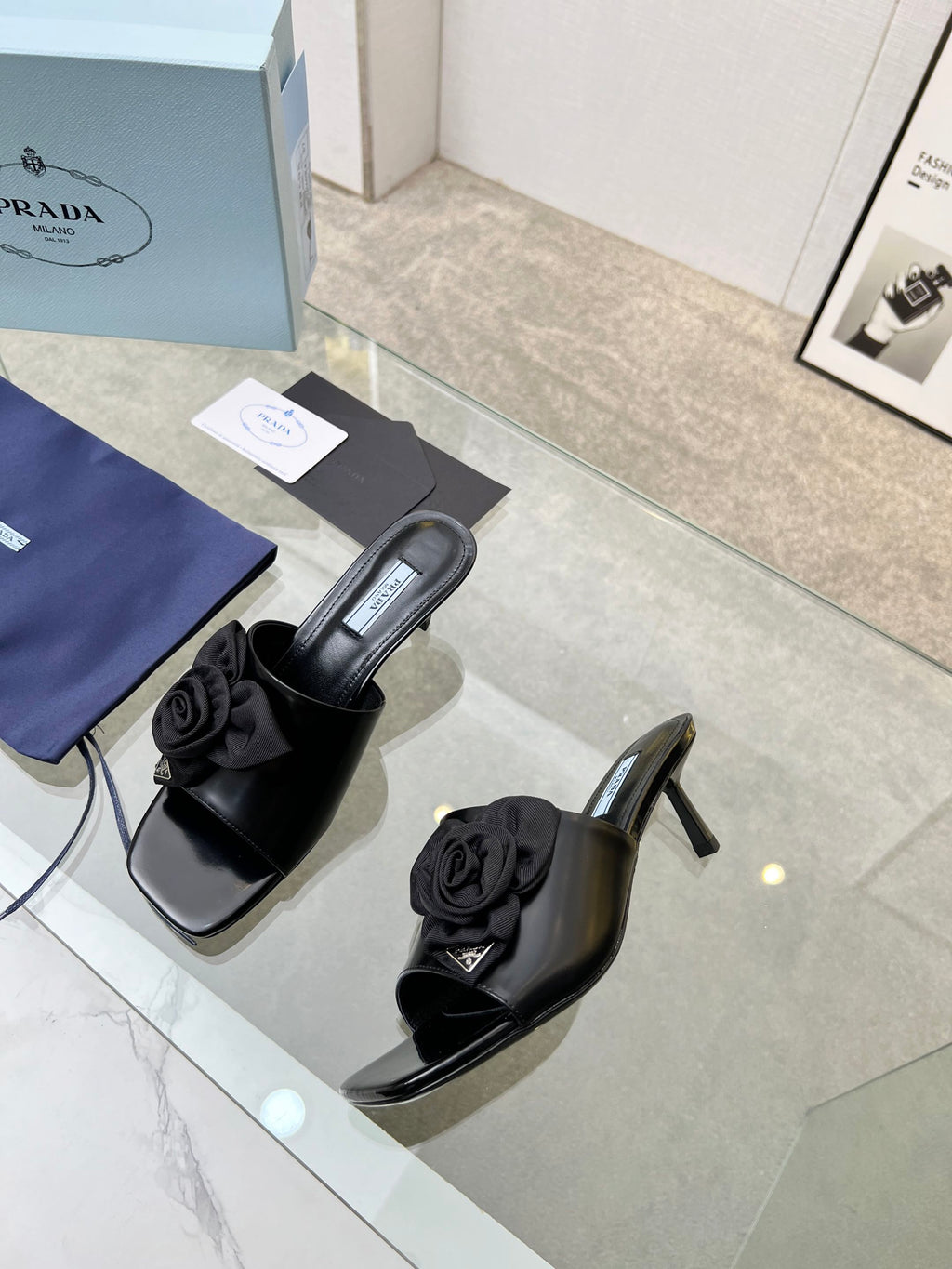 PRA FLOWER POINTED HEELS 55 BLACK CALFSKIN