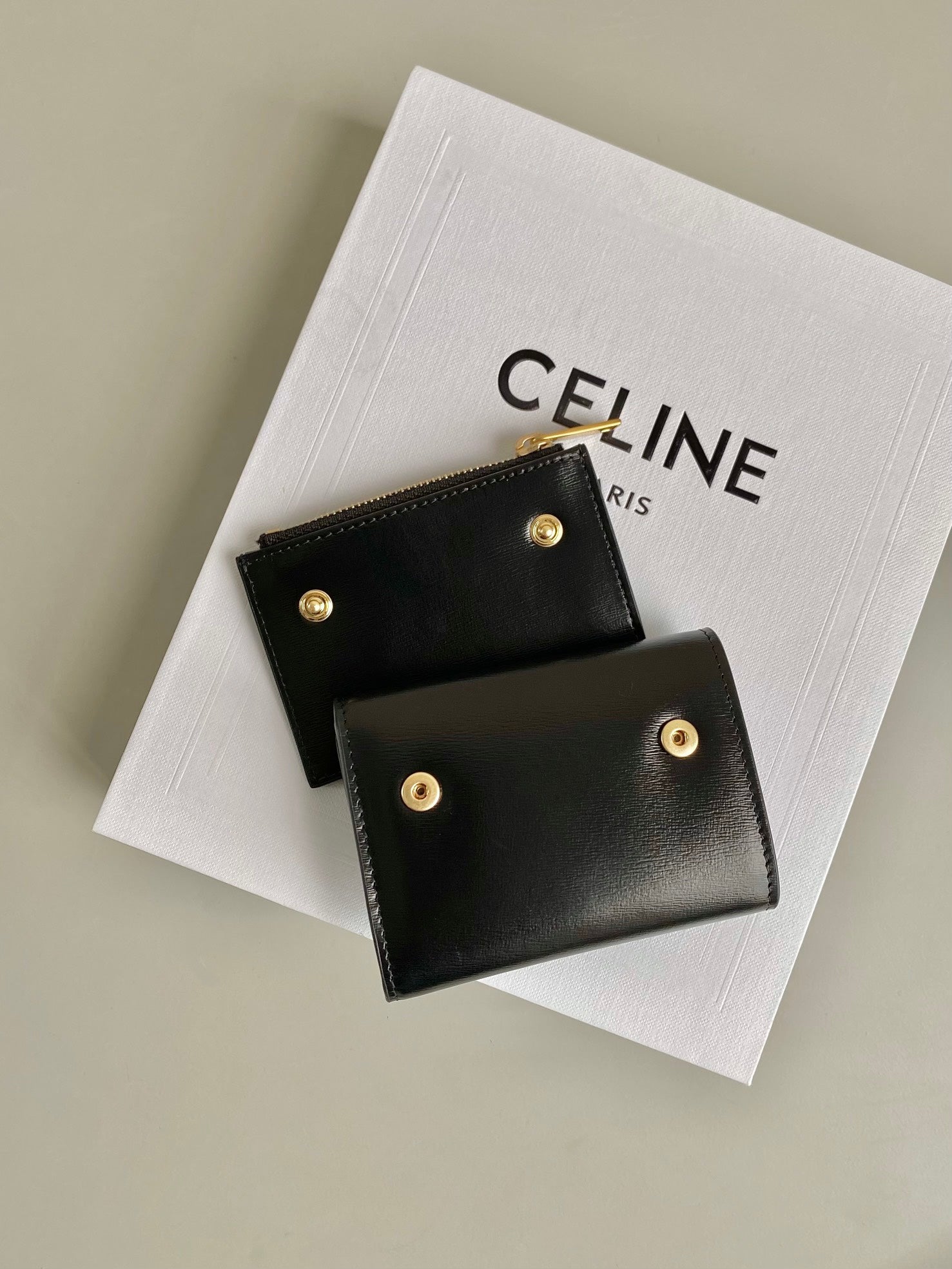 TRIOMPHE 9 WALLET TWO-IN-ONE BLACK CALFSKIN