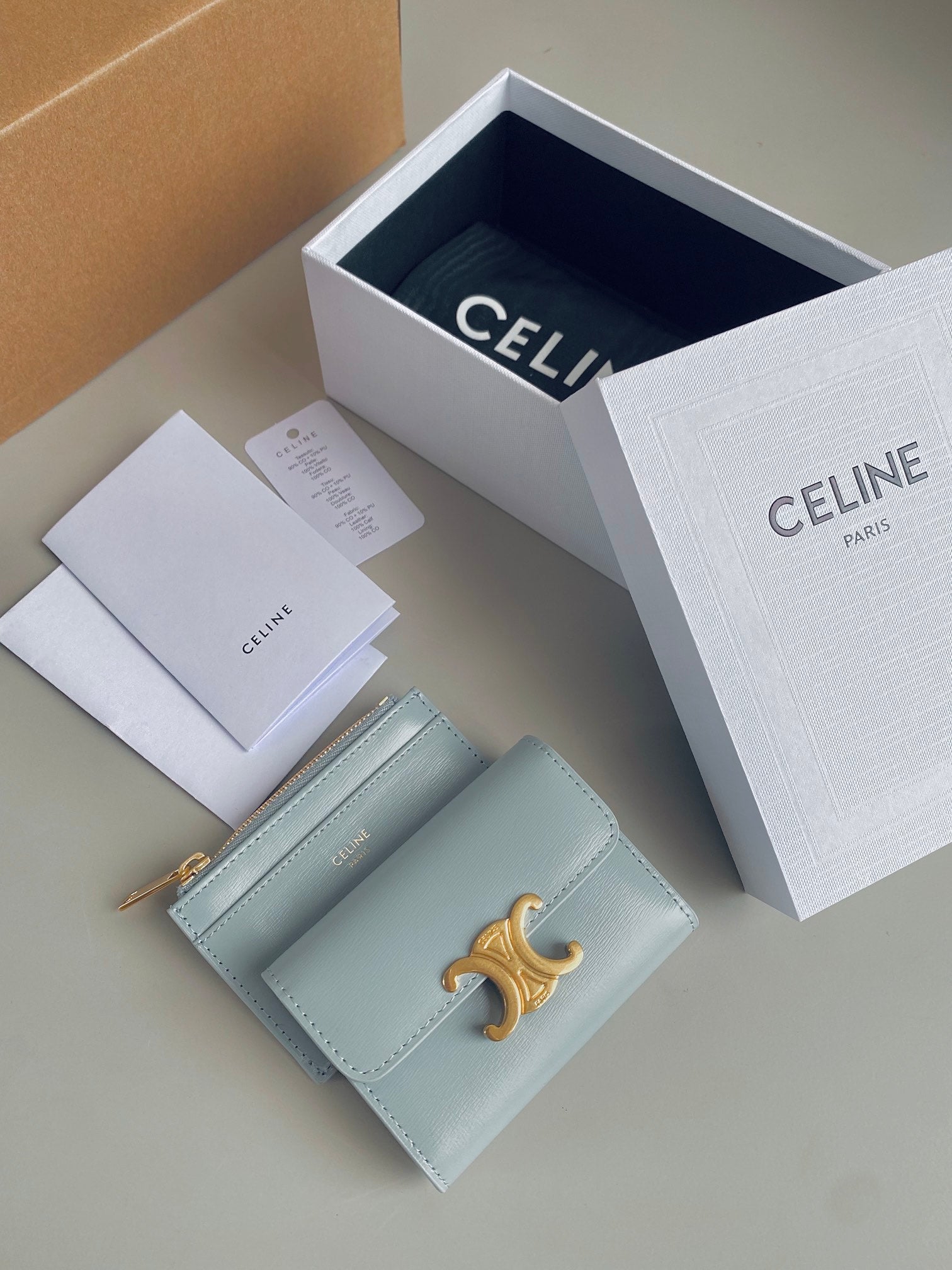 TRIOMPHE 9 WALLET TWO-IN-ONE GLACIER BLUE CALFSKIN