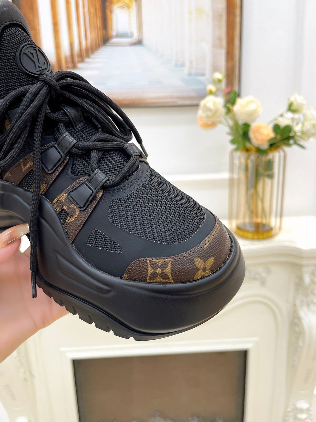 LV ARCHLIGHT 2.0 PLATFORM SNEAKER IN BLACK MIX CHOCOLATE BROWN MIX OF MATERIALS