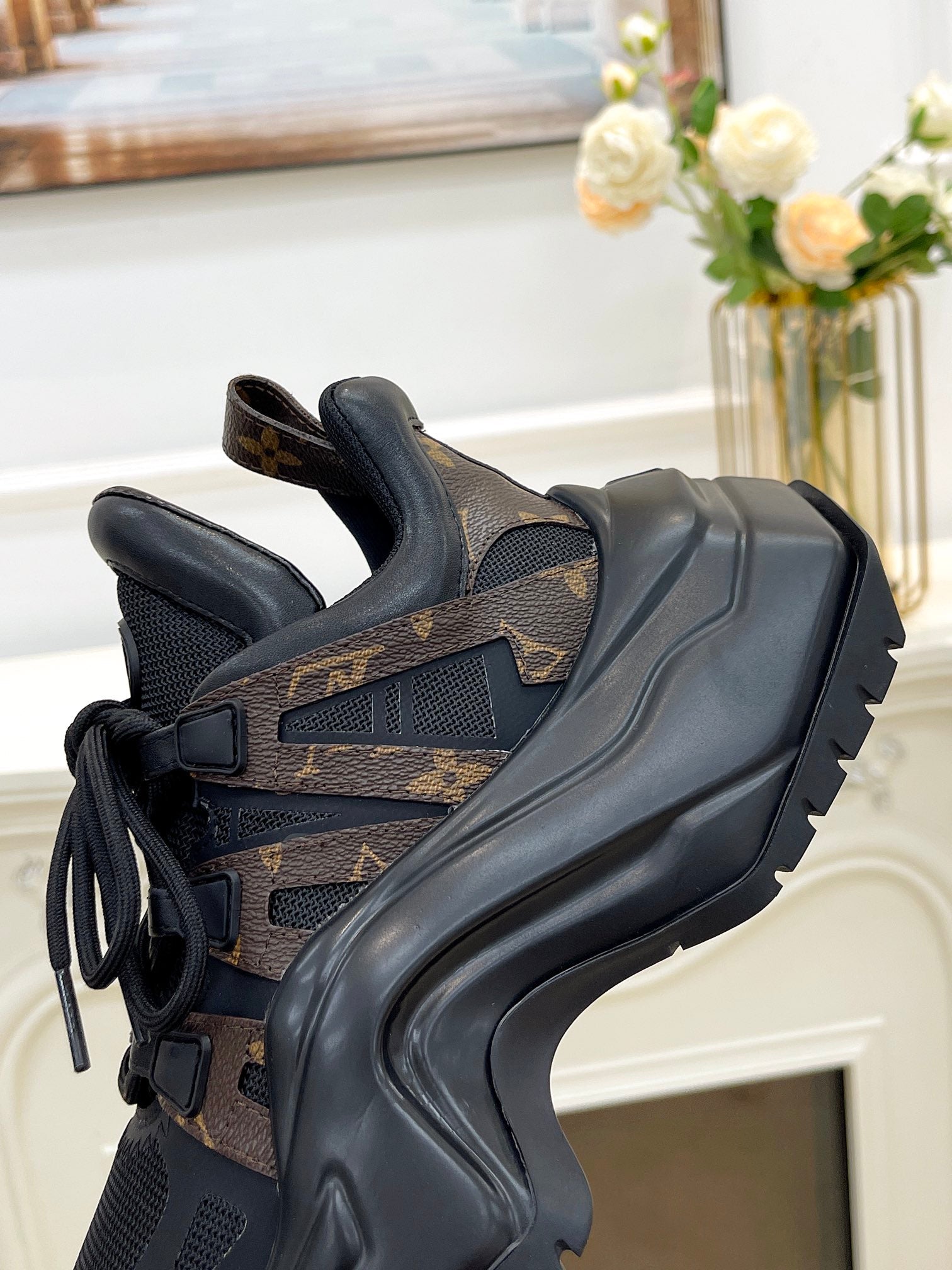 LV ARCHLIGHT 2.0 PLATFORM SNEAKER IN BLACK MIX CHOCOLATE BROWN MIX OF MATERIALS