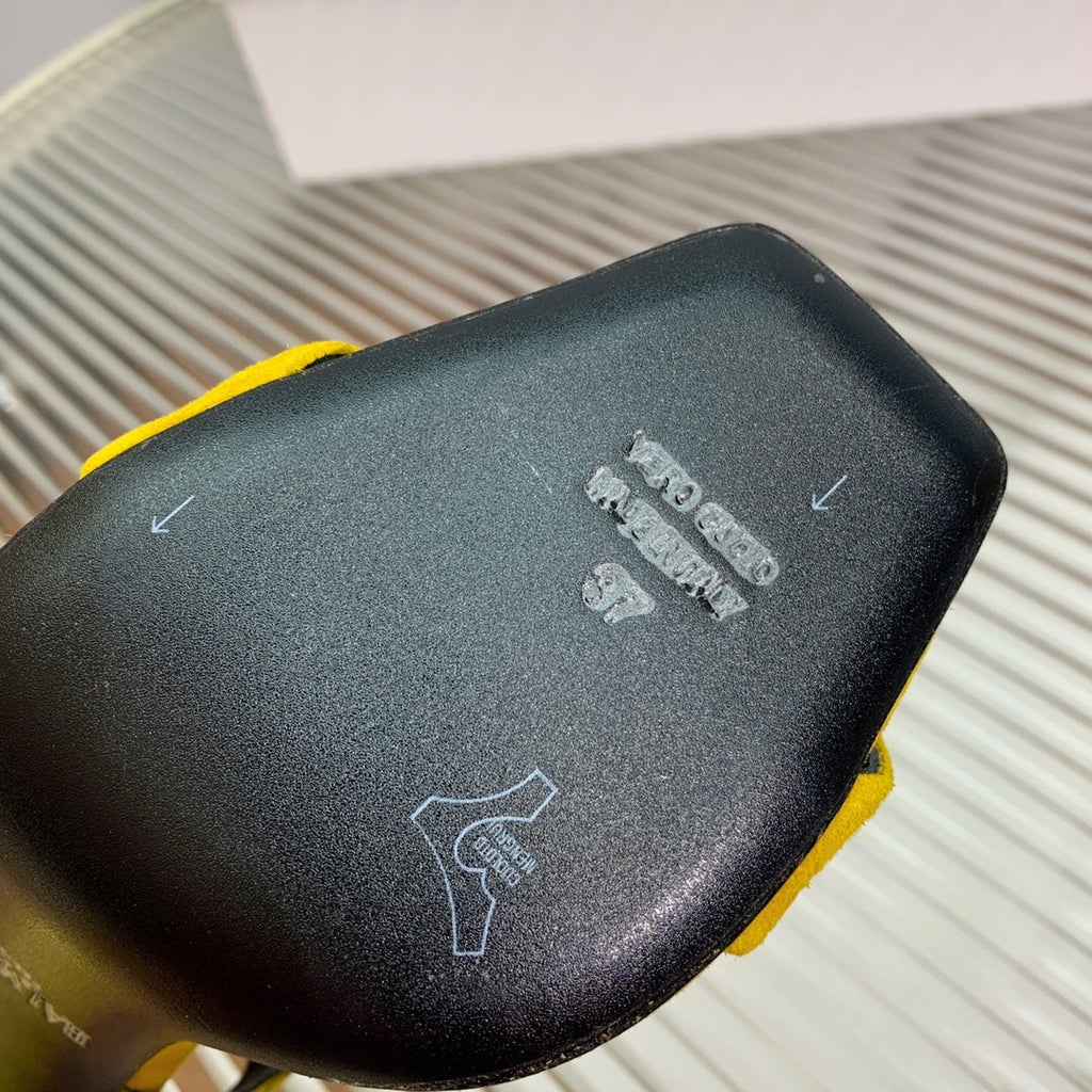 BALMAIN 25S HIGH HEEL SANDALS 95MM IN GOLDEN YELLOW SUEDE