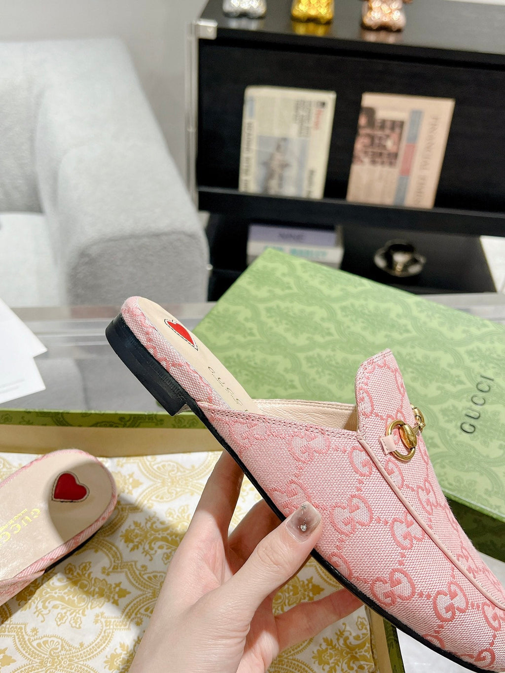 MEN'S MULE WITH HORSEBIT IN PINK PASTEL MONOGRAM JACQUARD FABRIC