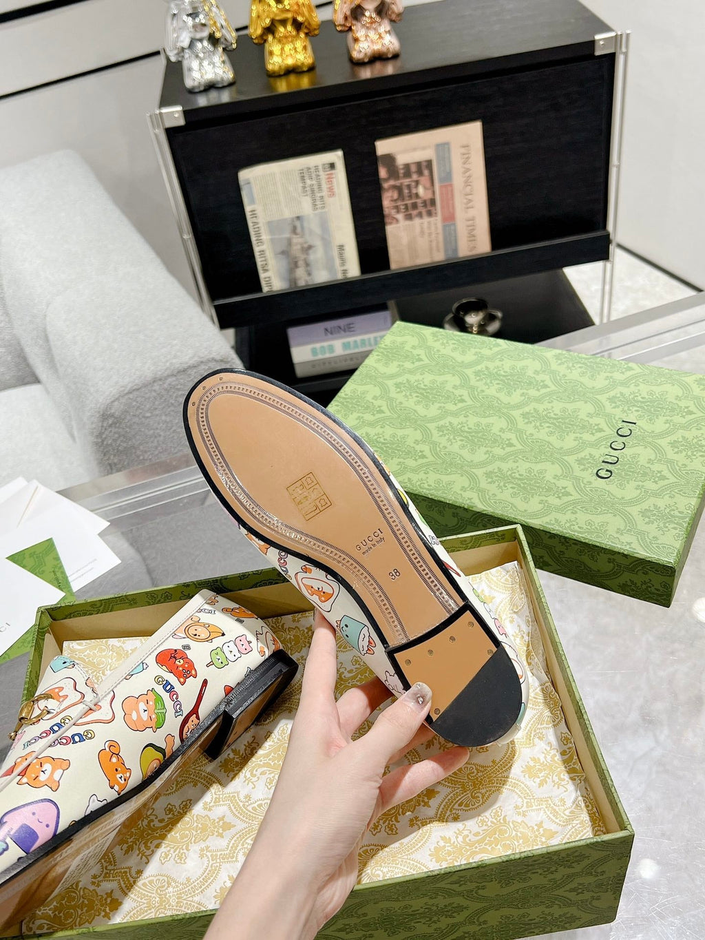 HORSEBIT LOAFER WITH CUTE ANIMAL PRINT IN WHITE CALFSKIN