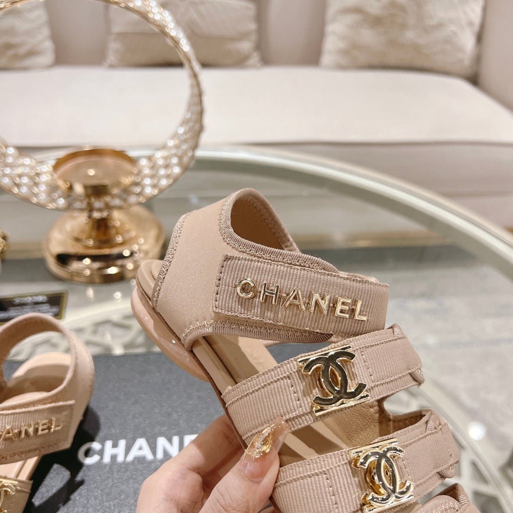 Double C  Xiaoxiang Chain Fabric Head Chunky Sandal Cream Lambskin