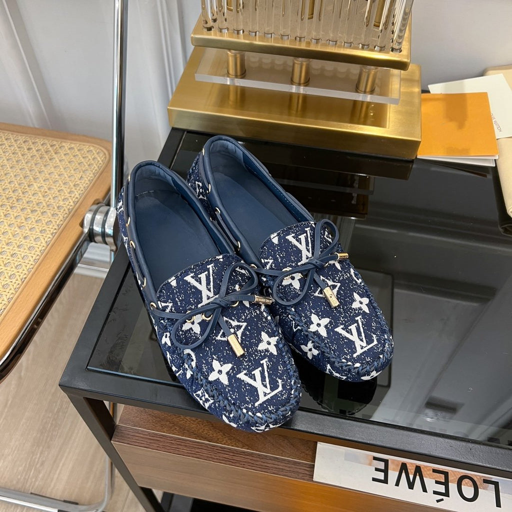 LV GLORIA FLAT LOAFER DENIM FLORAL FABRIC DARK BLUE