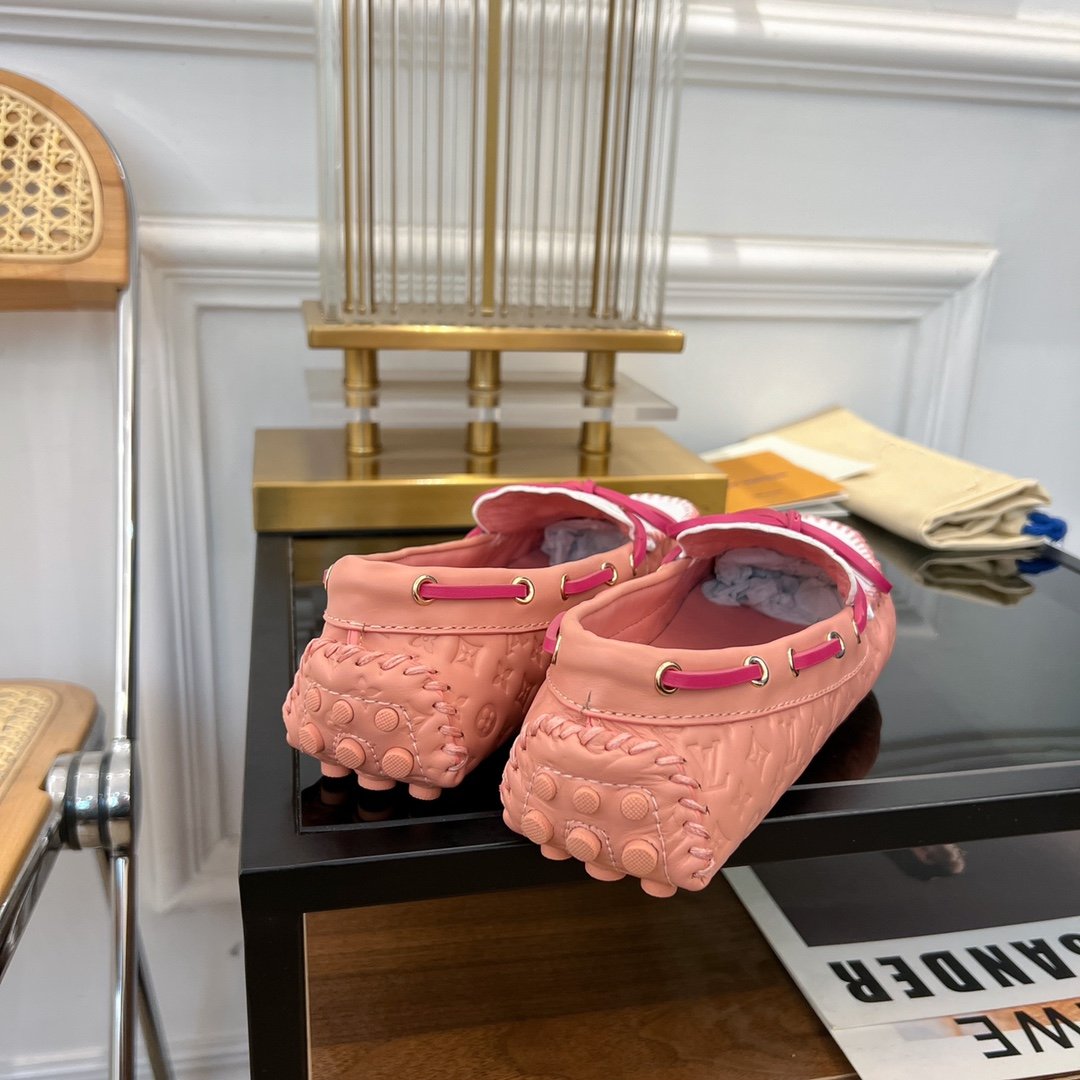 LV GLORIA FLAT LOAFER LOGO STAMPING WHITE PINK